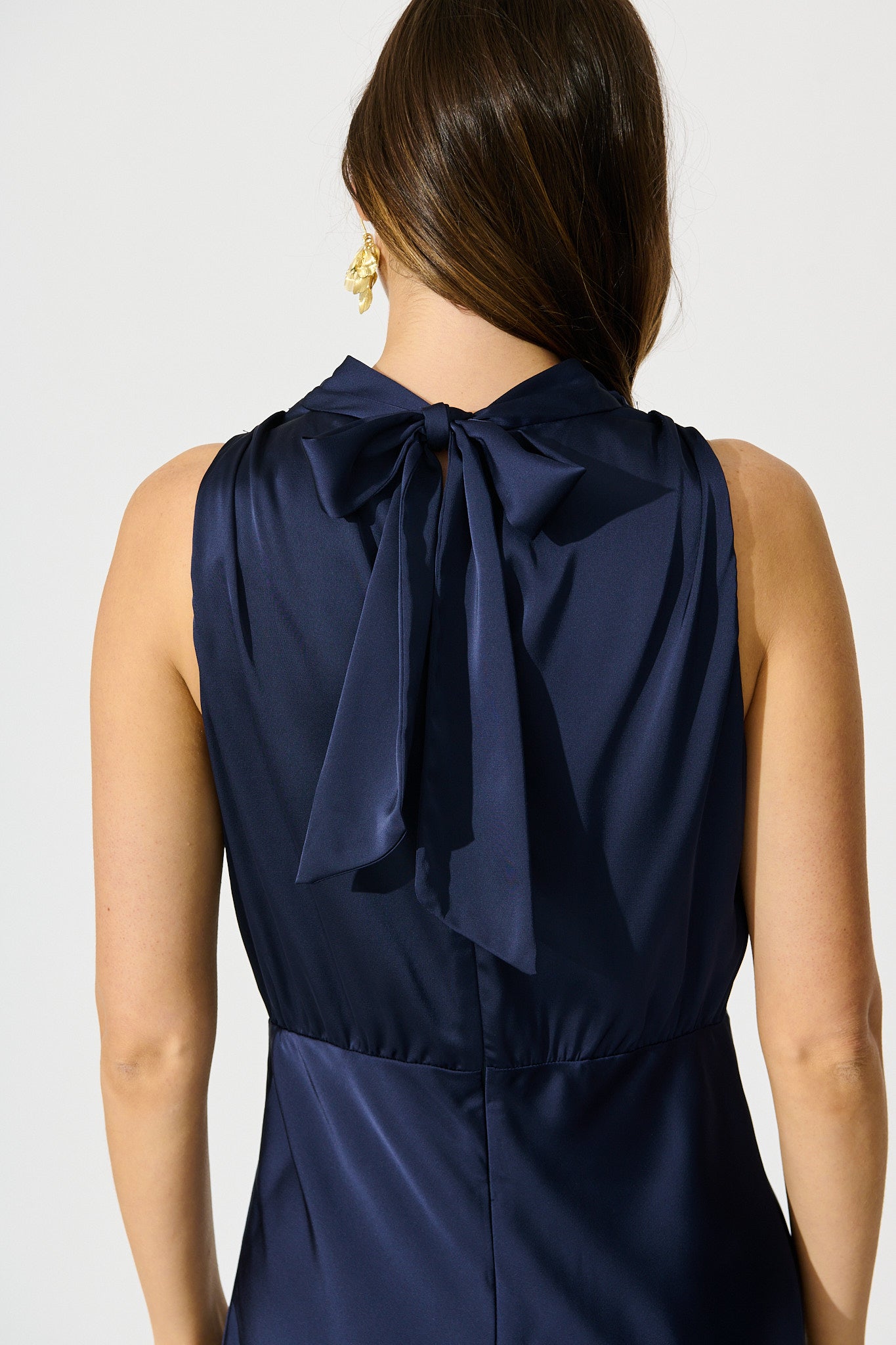 Vision of Love Midi Dress in Navy Satin