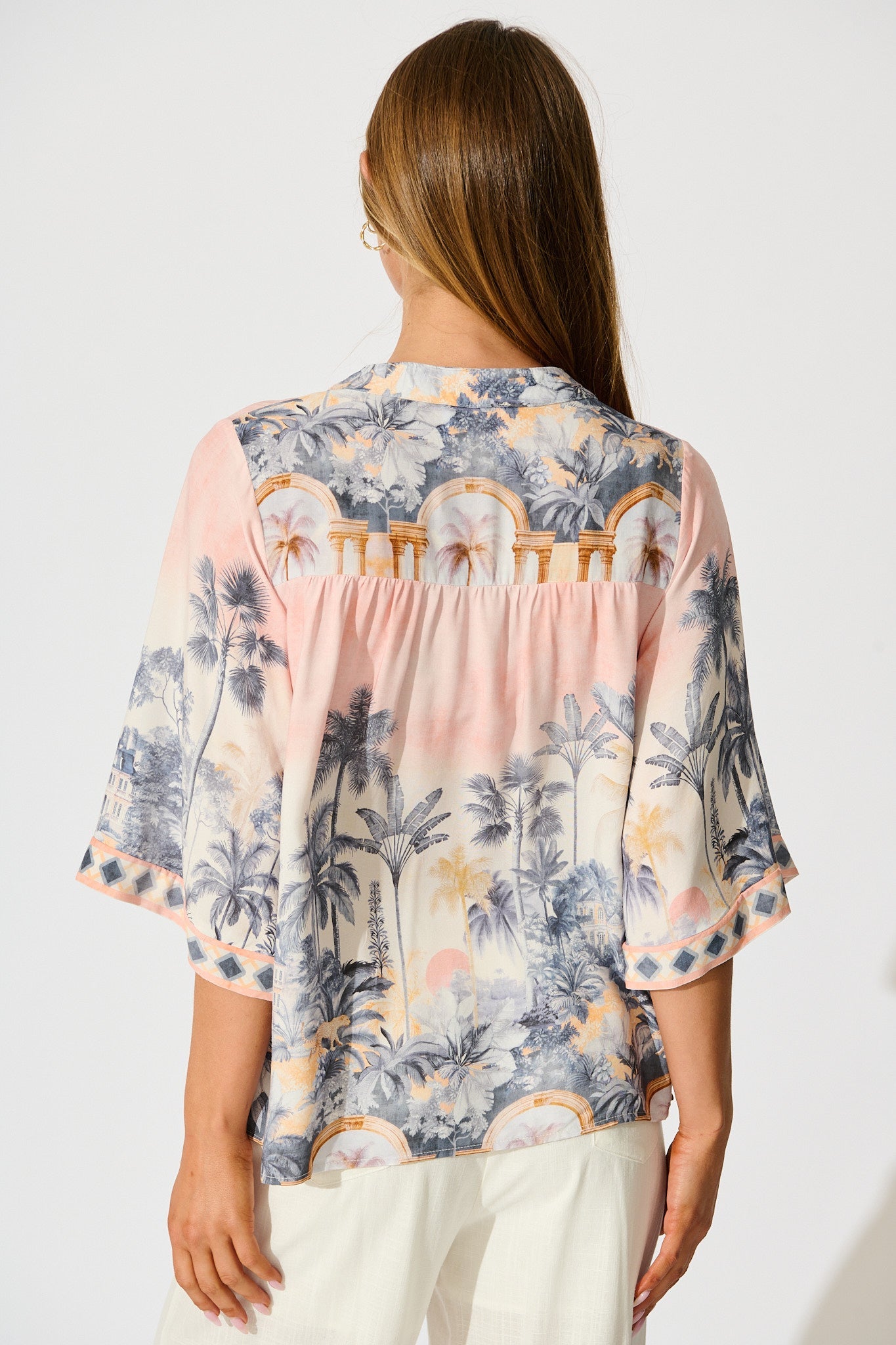 Portobello Top in Blush Palm Tree Print