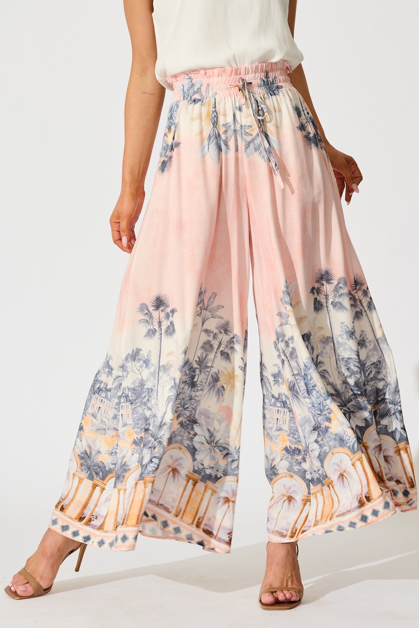 Mariah Pant in Blush Palm Tree Print