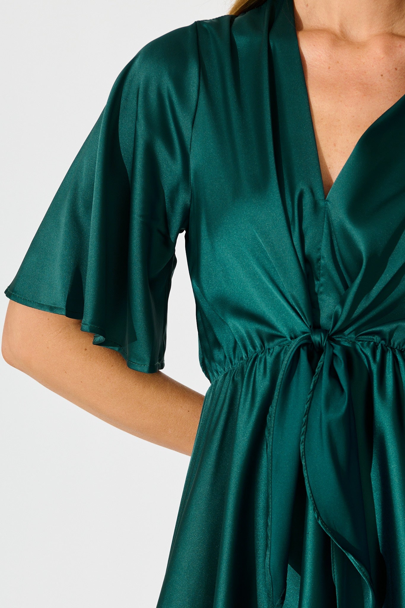 Helsinki Dress In Emerald Green Satin