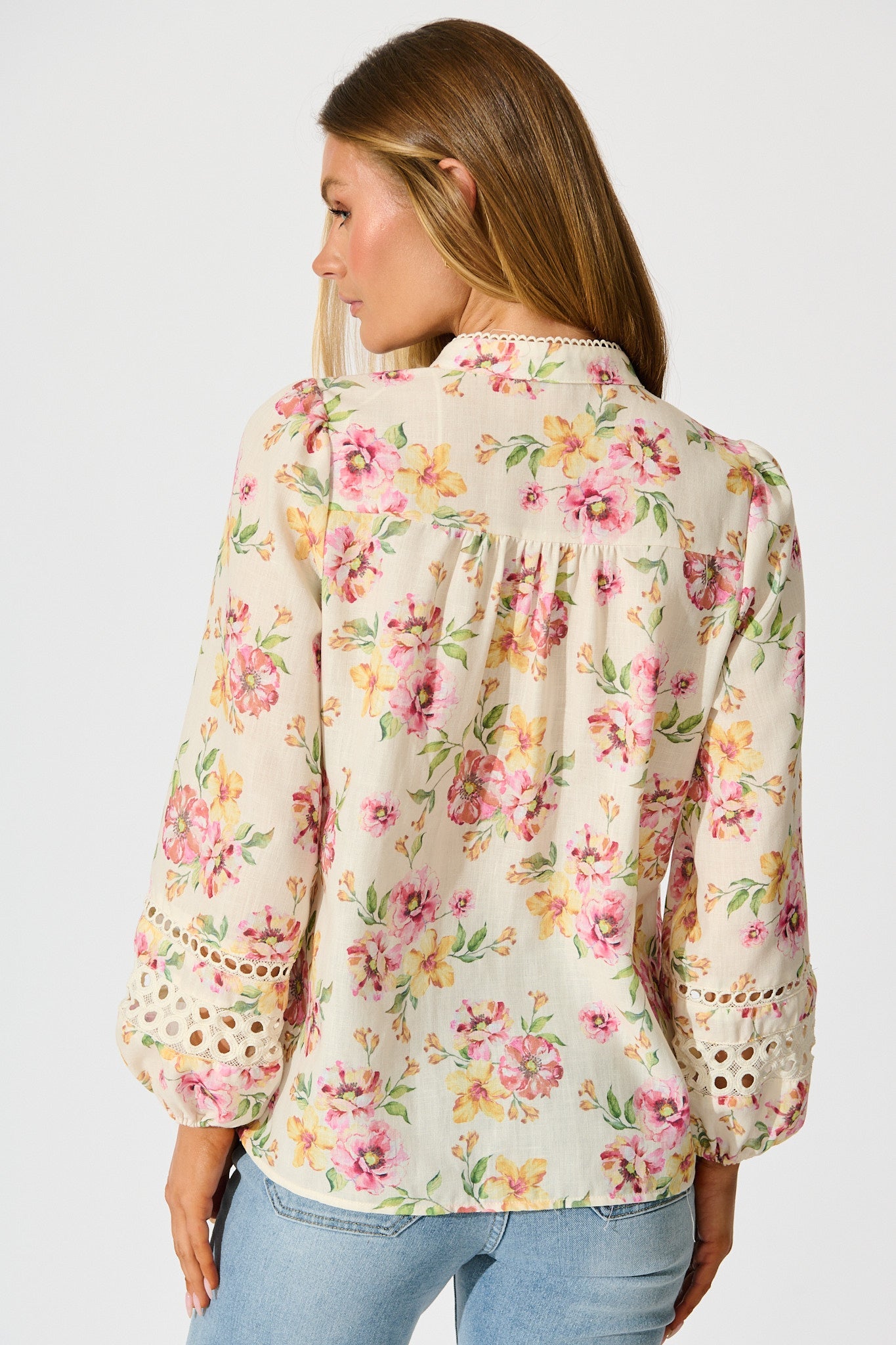 Cascades Top in Yellow Floral Linen Blend