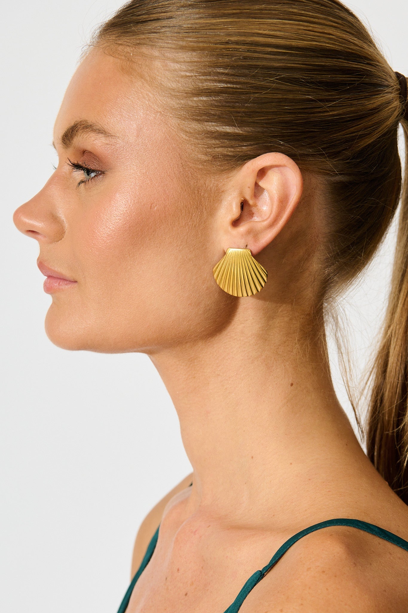 Mykonos Shell Stud Earrings in 18K Gold Plated