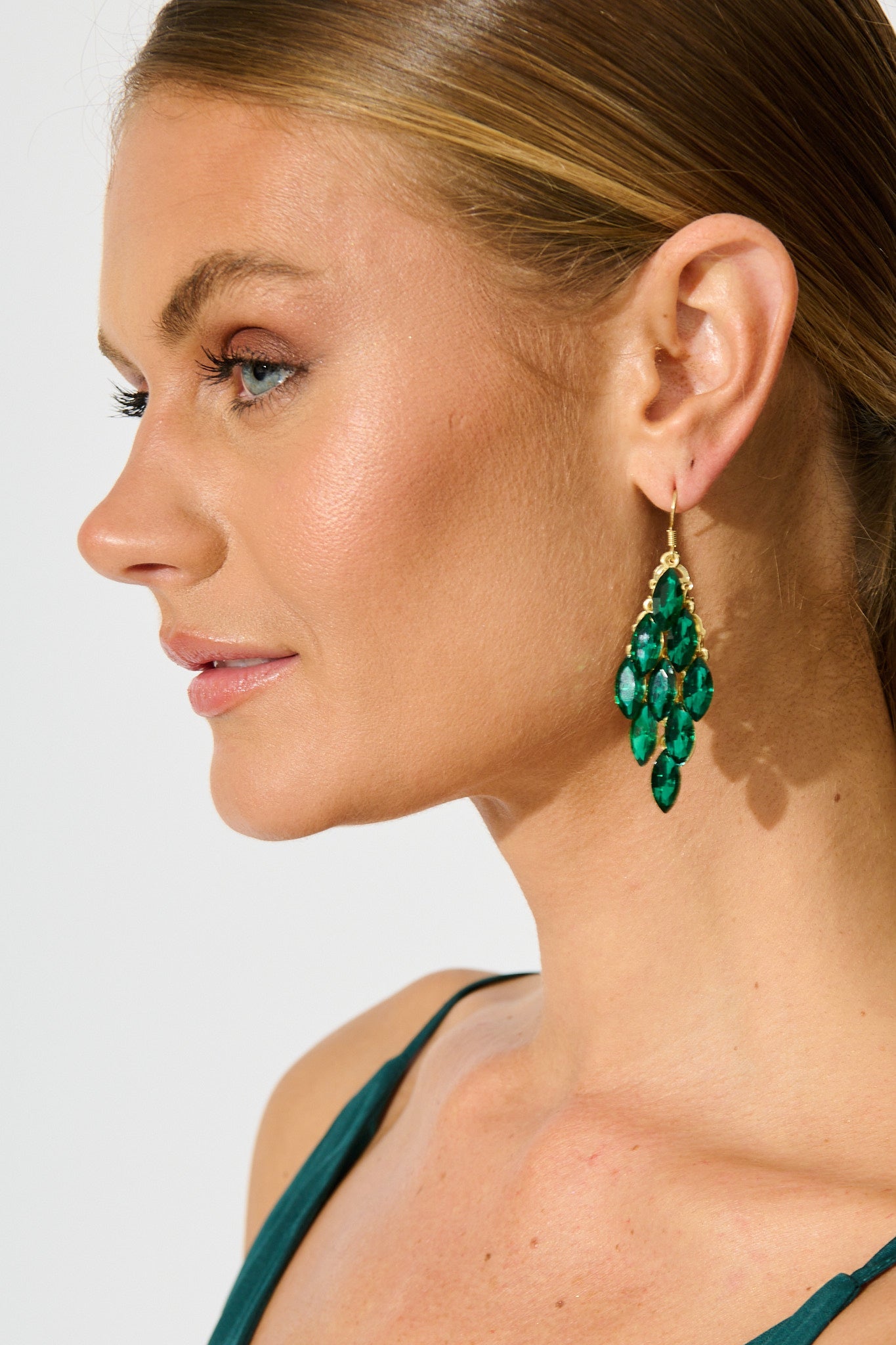 Tanya Drop Earrings in Gold with Emerald Stones
