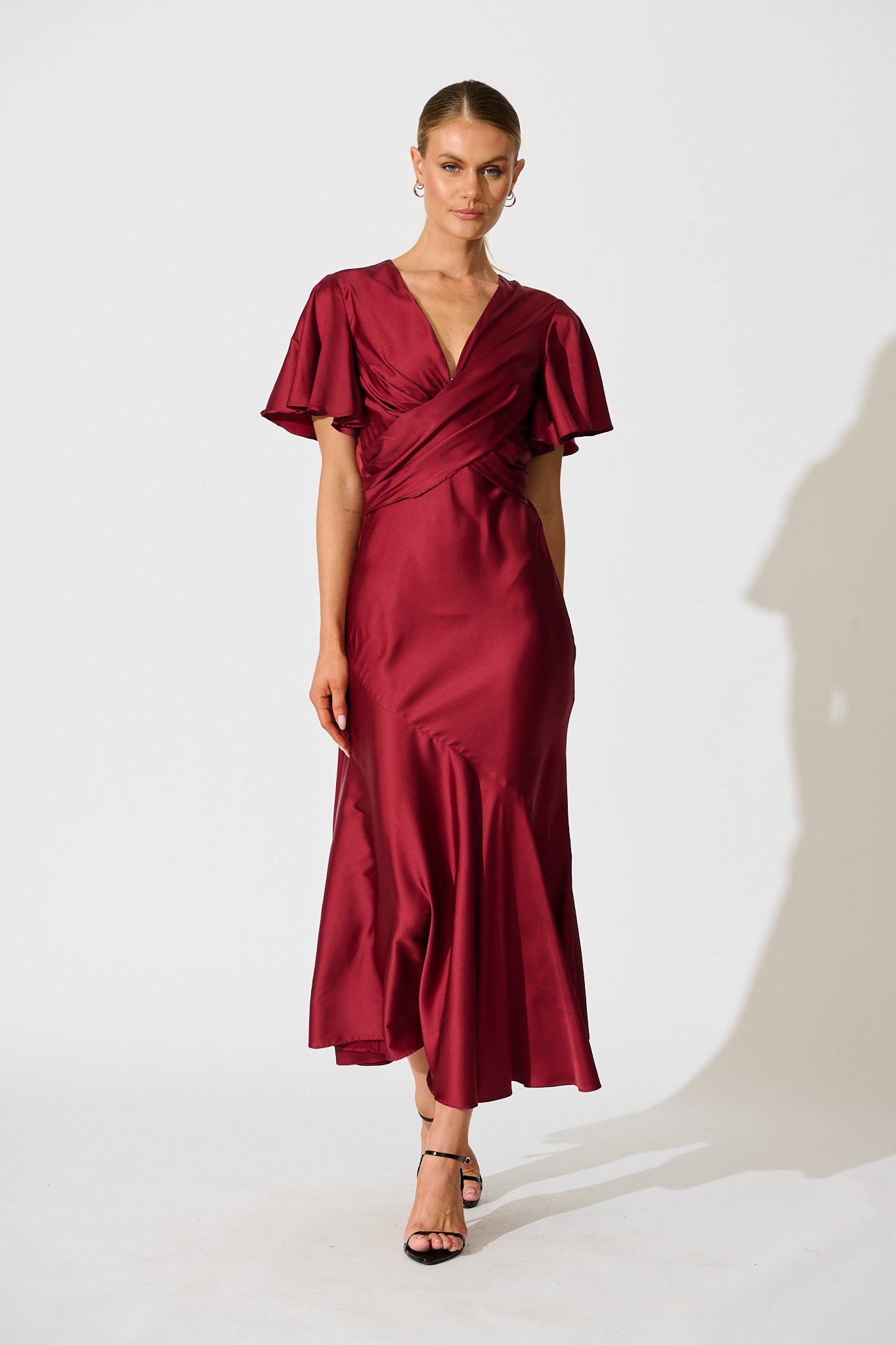 Sunset Serenade Maxi Dress in Wine Satin