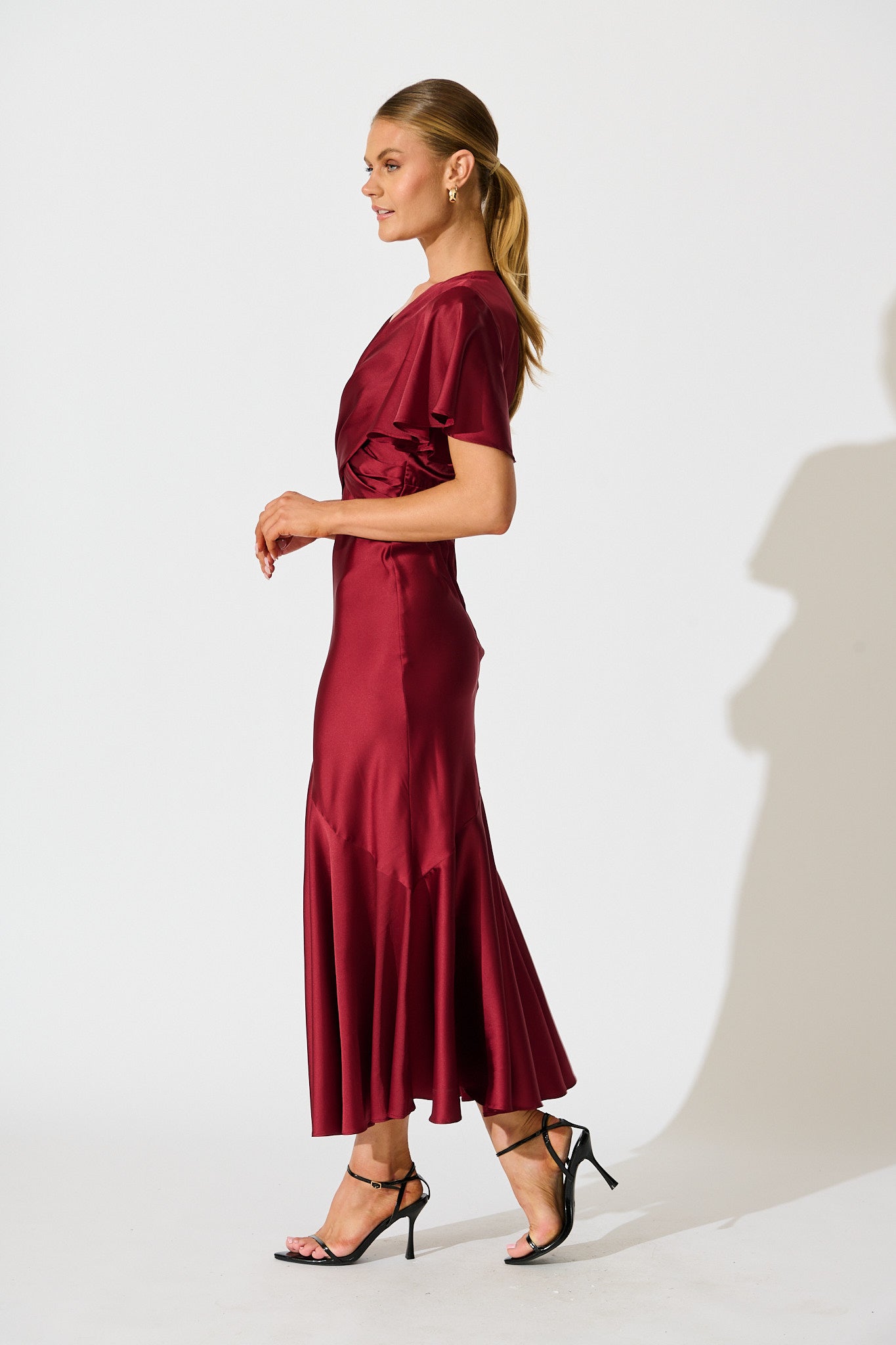 Sunset Serenade Maxi Dress in Wine Satin