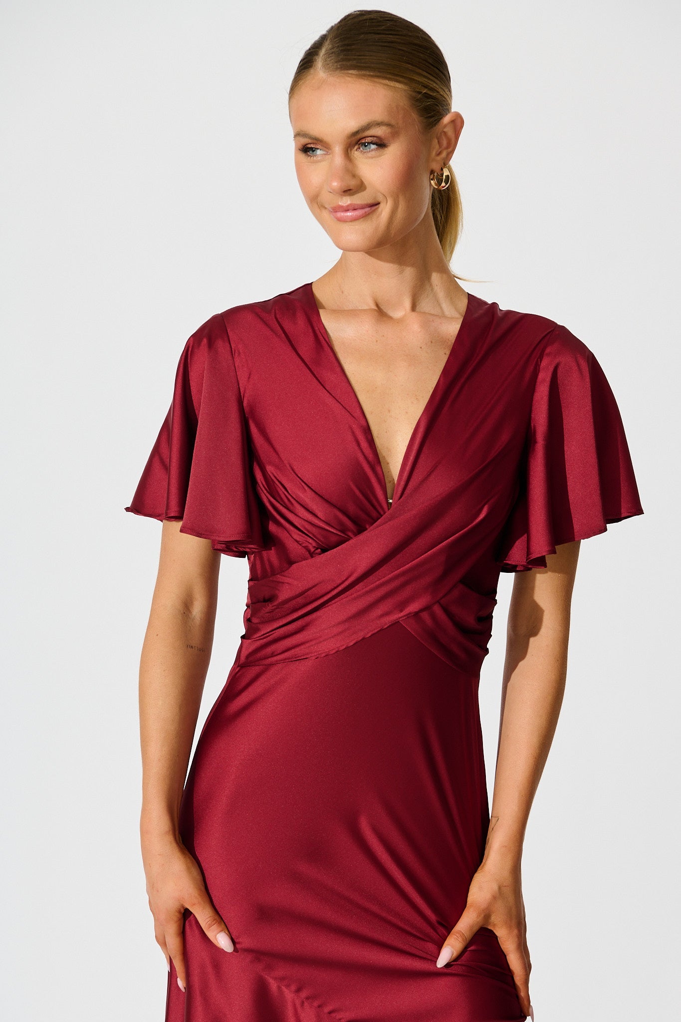 Sunset Serenade Maxi Dress in Wine Satin