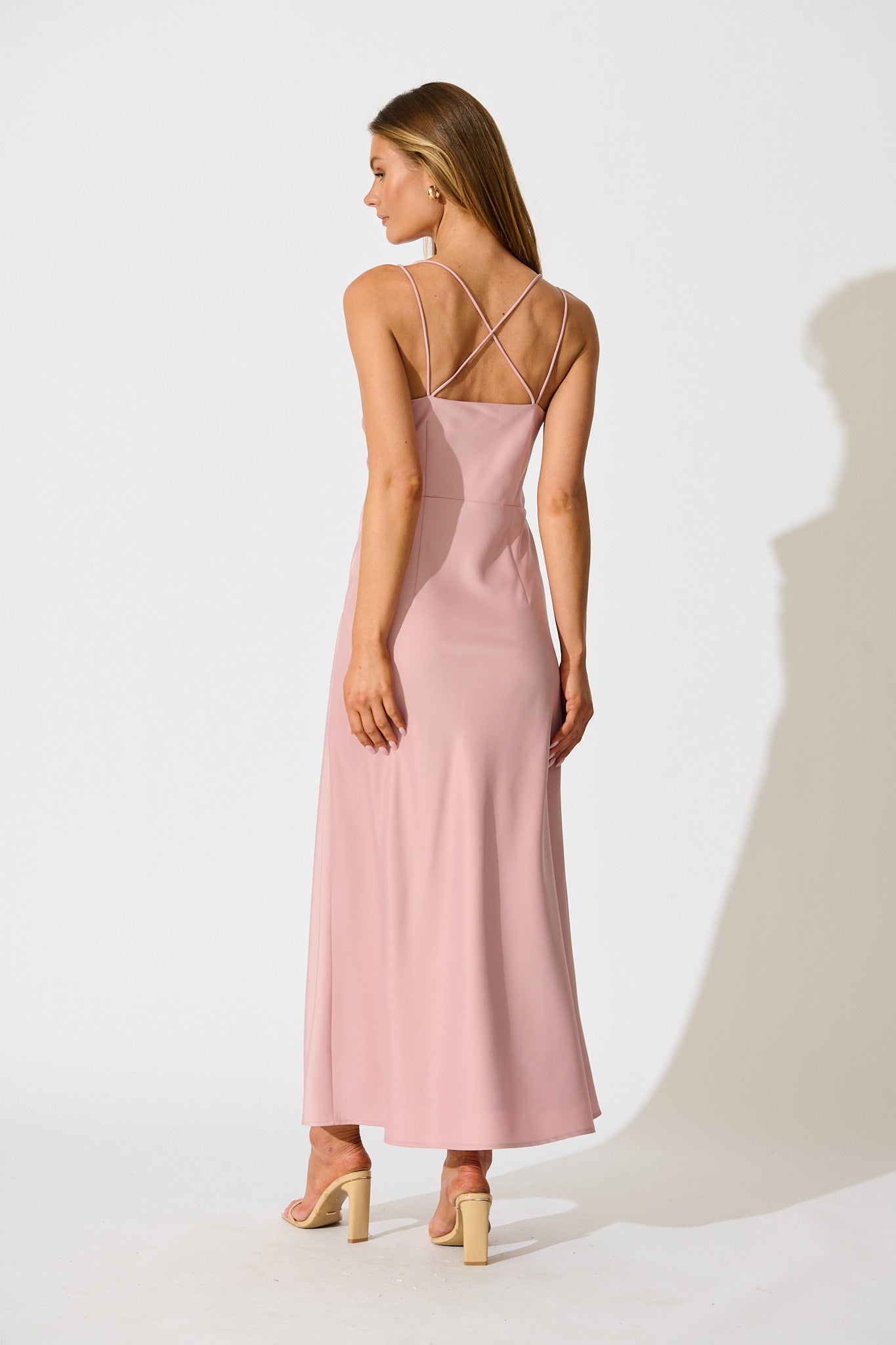 Timeless Whispers Maxi Dress in Blush Satin