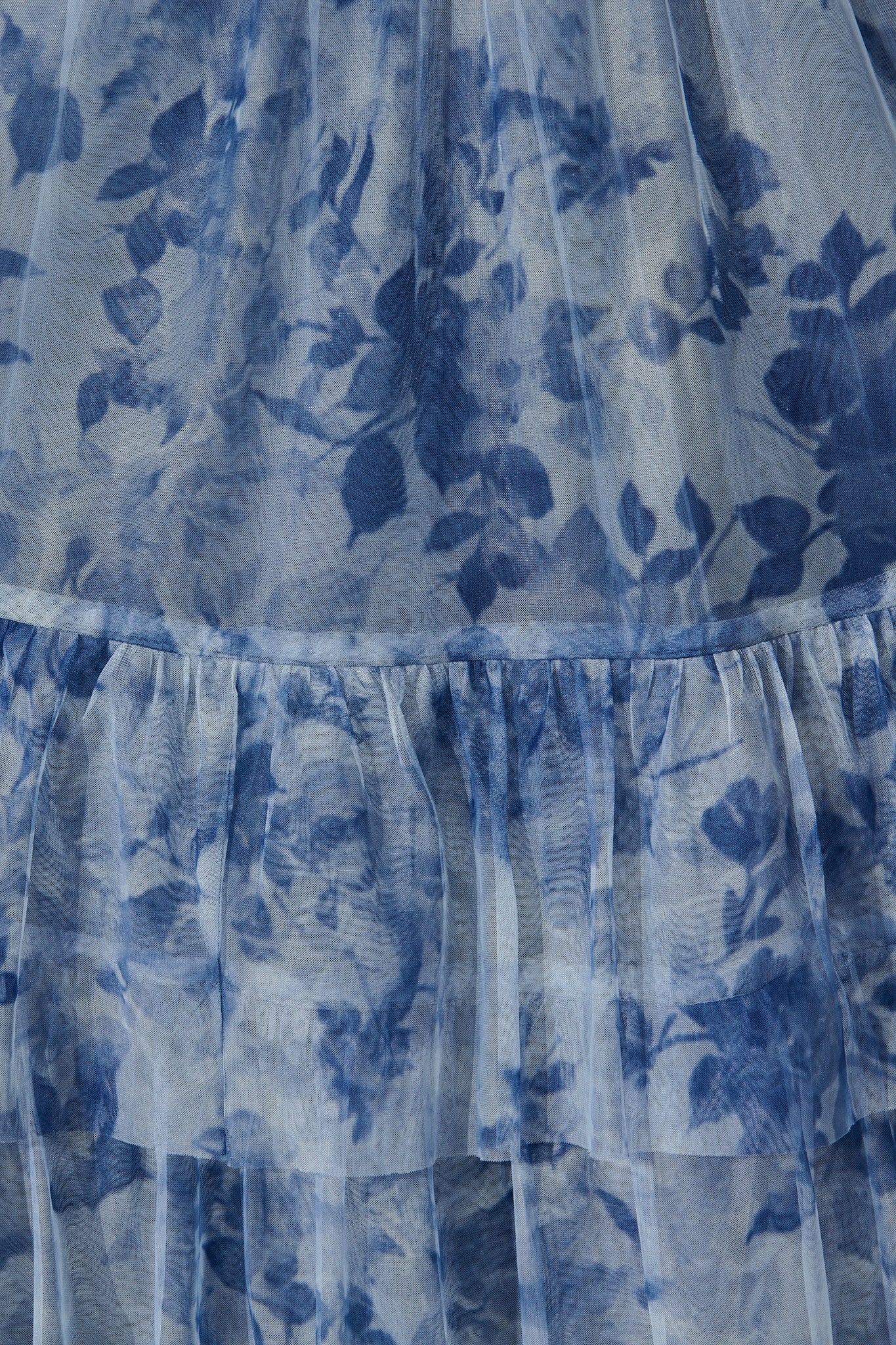 Sky Bloom Midi Skirt in Blue with Navy Floral Tulle