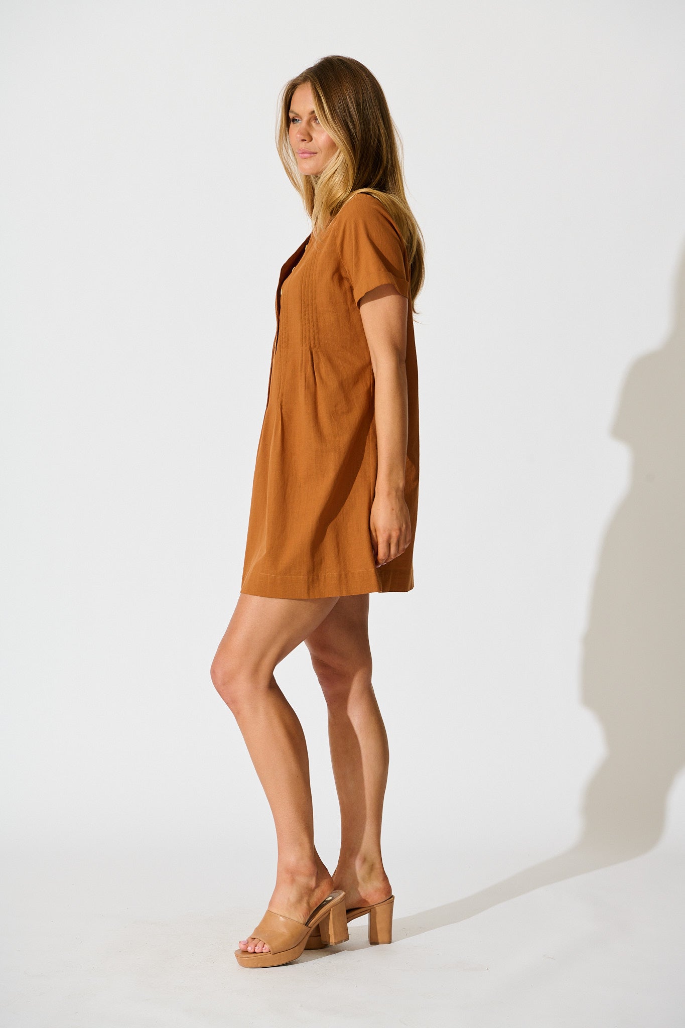 Ivory Fields Smock Dress in Camel Brown Cotton