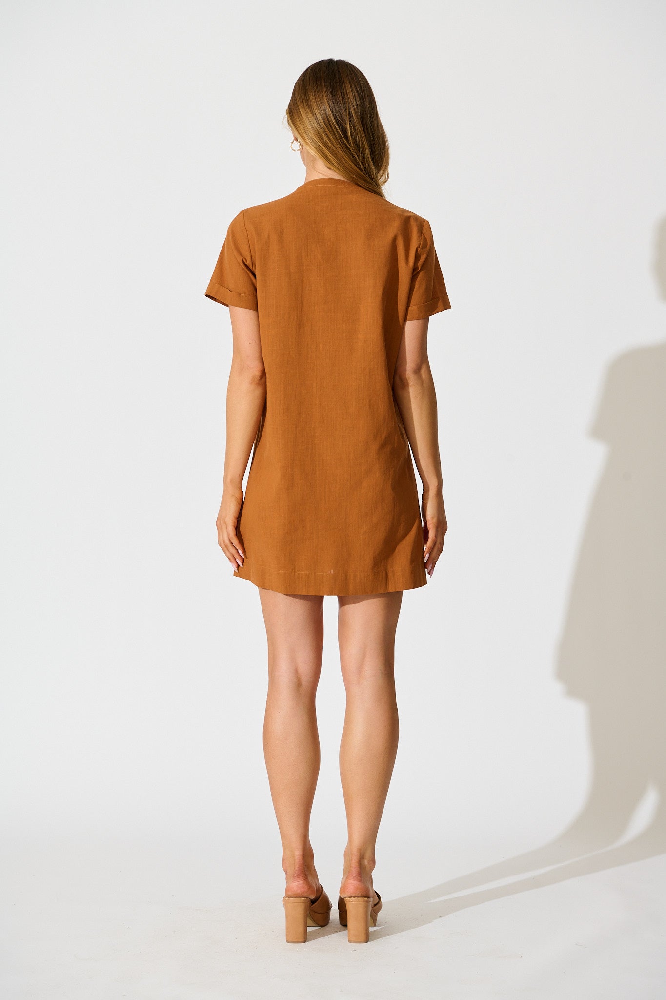 Ivory Fields Smock Dress in Camel Brown Cotton