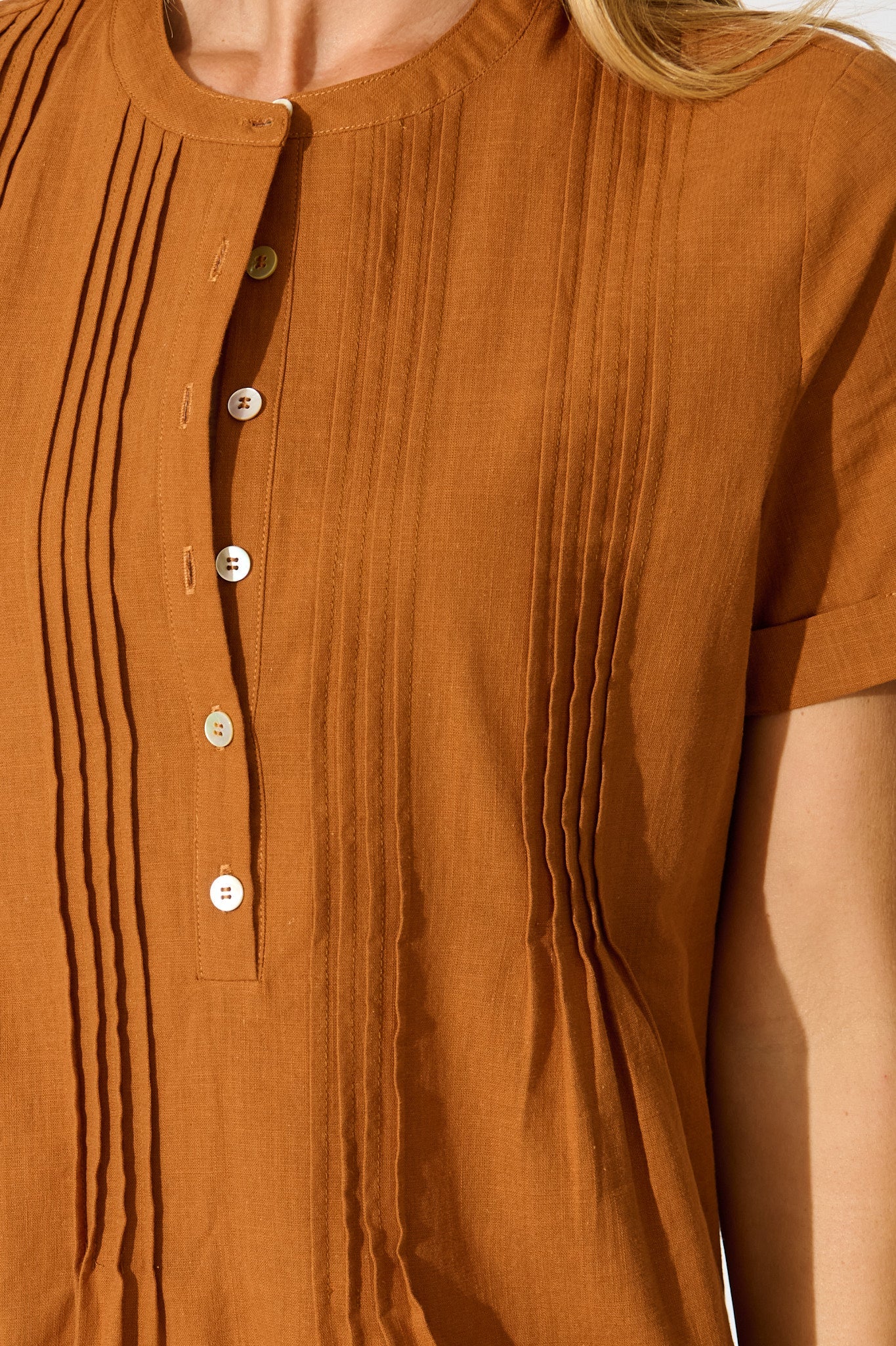 Ivory Fields Smock Dress in Camel Brown Cotton