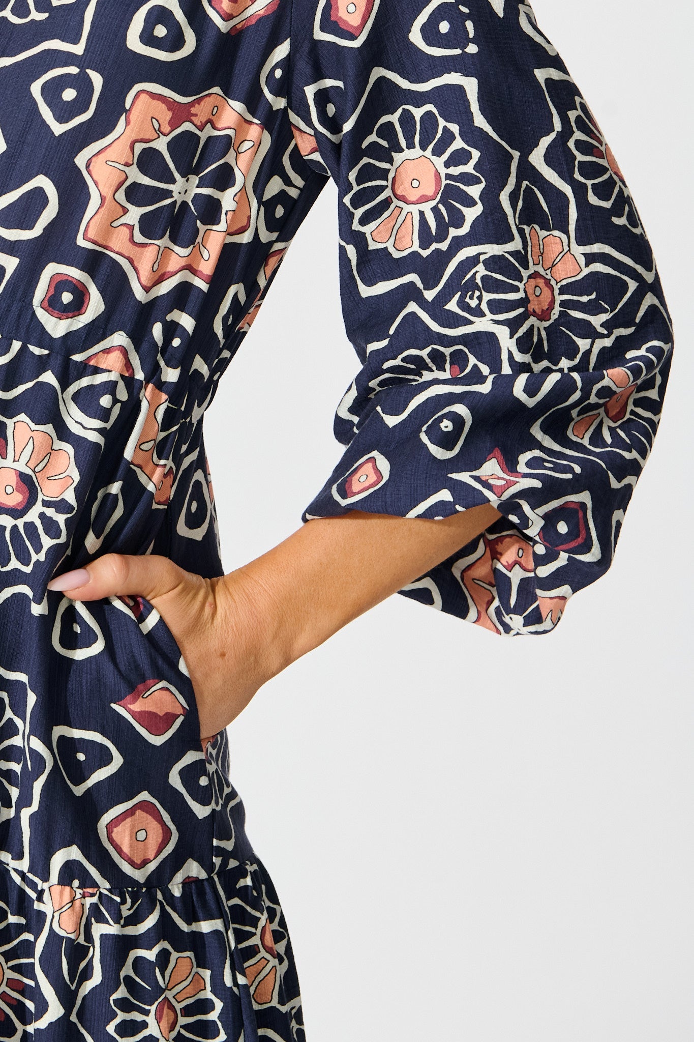 Calista Midi Dress in Navy Abstract Floral Print