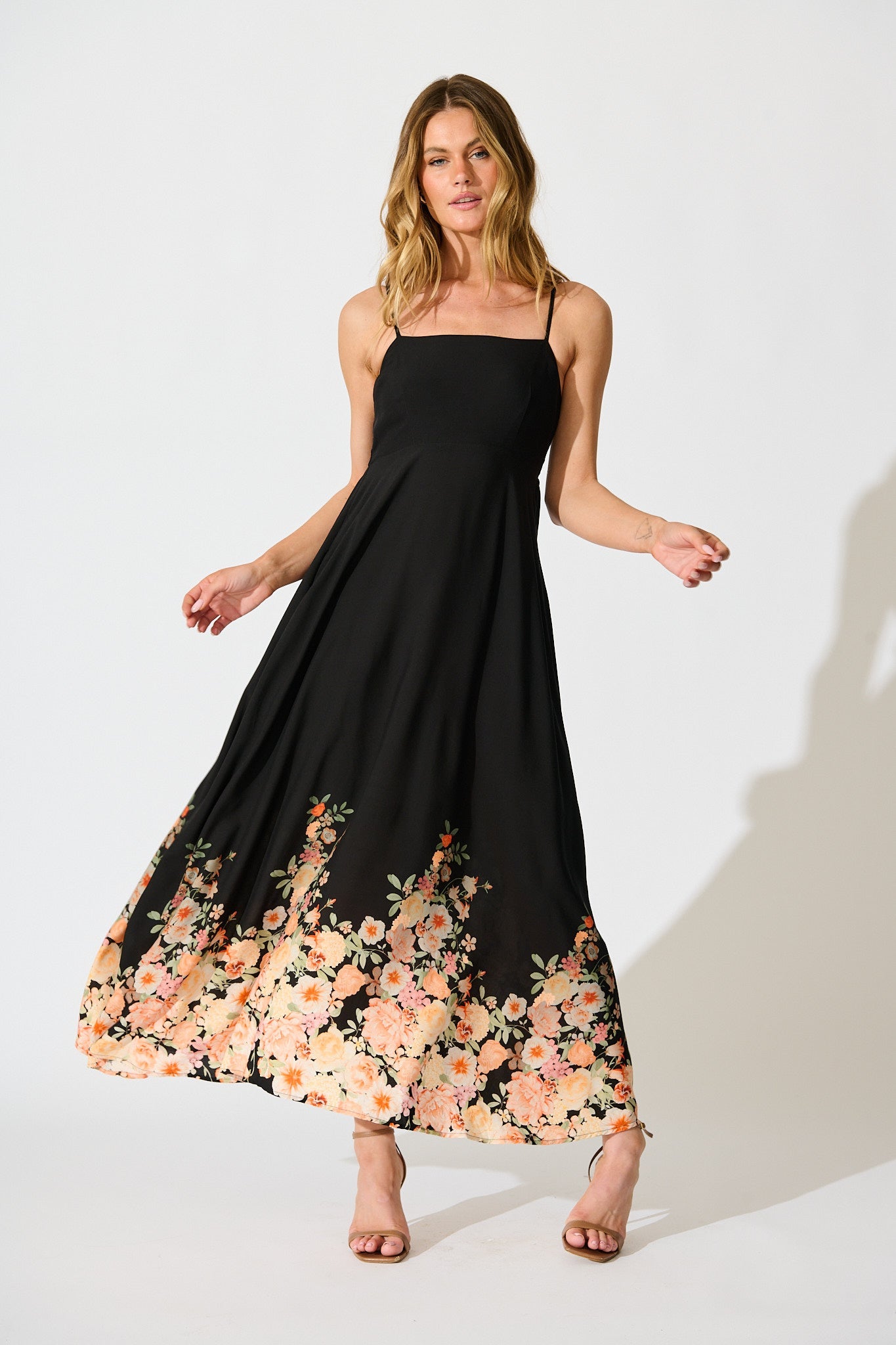 Dusky Petals Sundress in Black with Floral Print