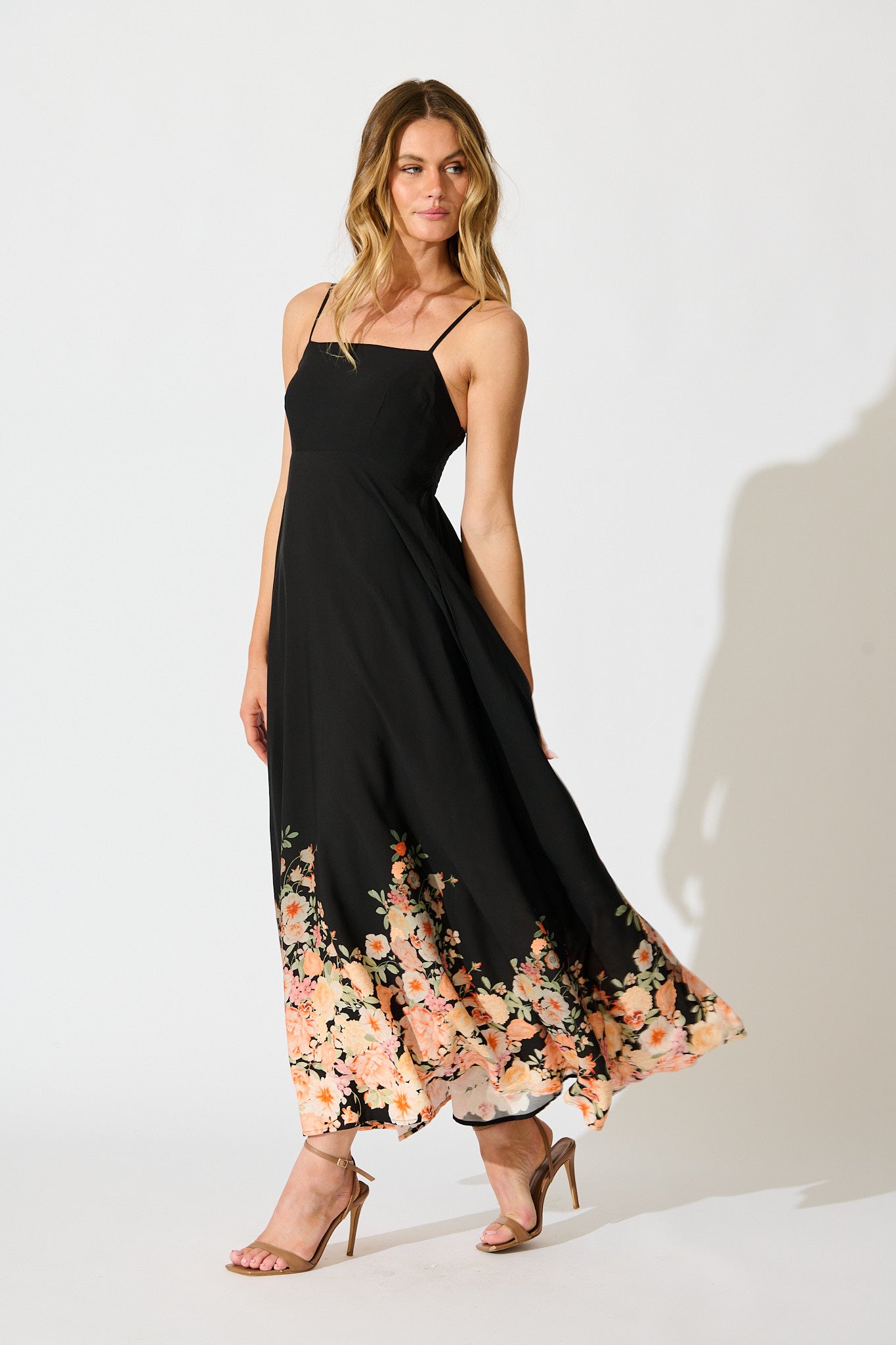 Dusky Petals Sundress in Black with Floral Print