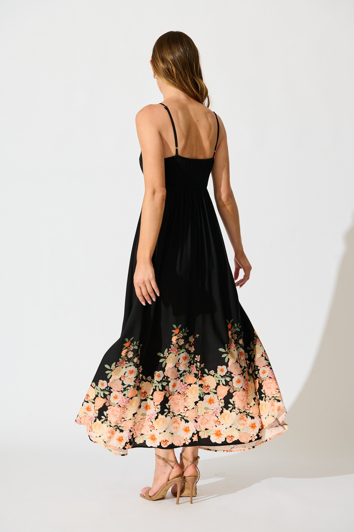 Dusky Petals Sundress in Black with Floral Print
