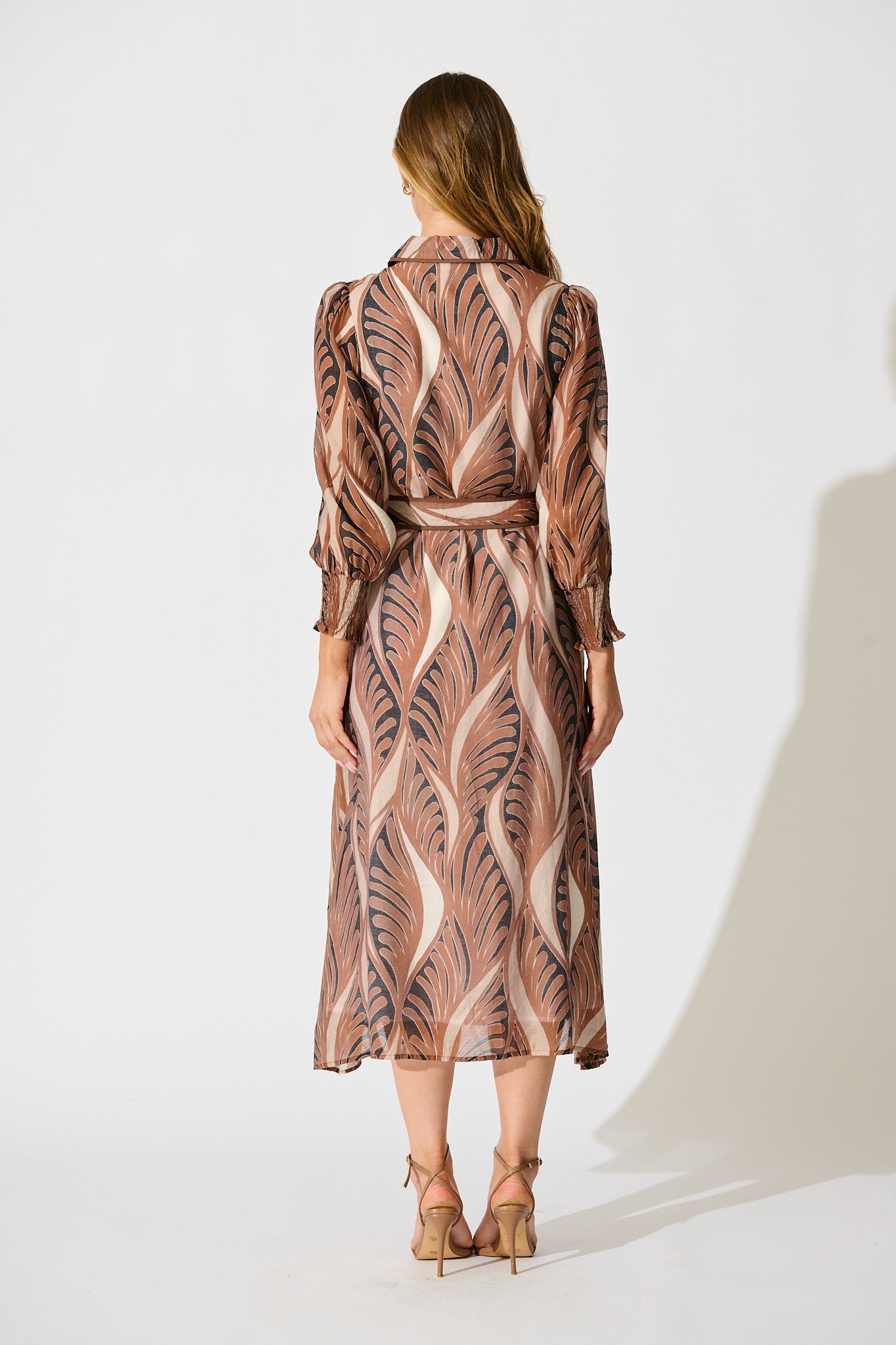 Tessa Maxi Shirt Dress in Brown with Tan Cotton Blend