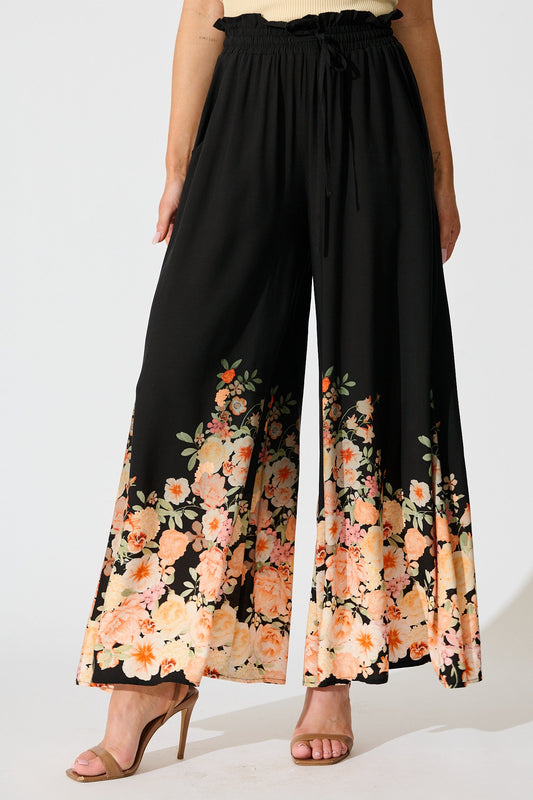 Flora Noir Pant in Black with Floral Print