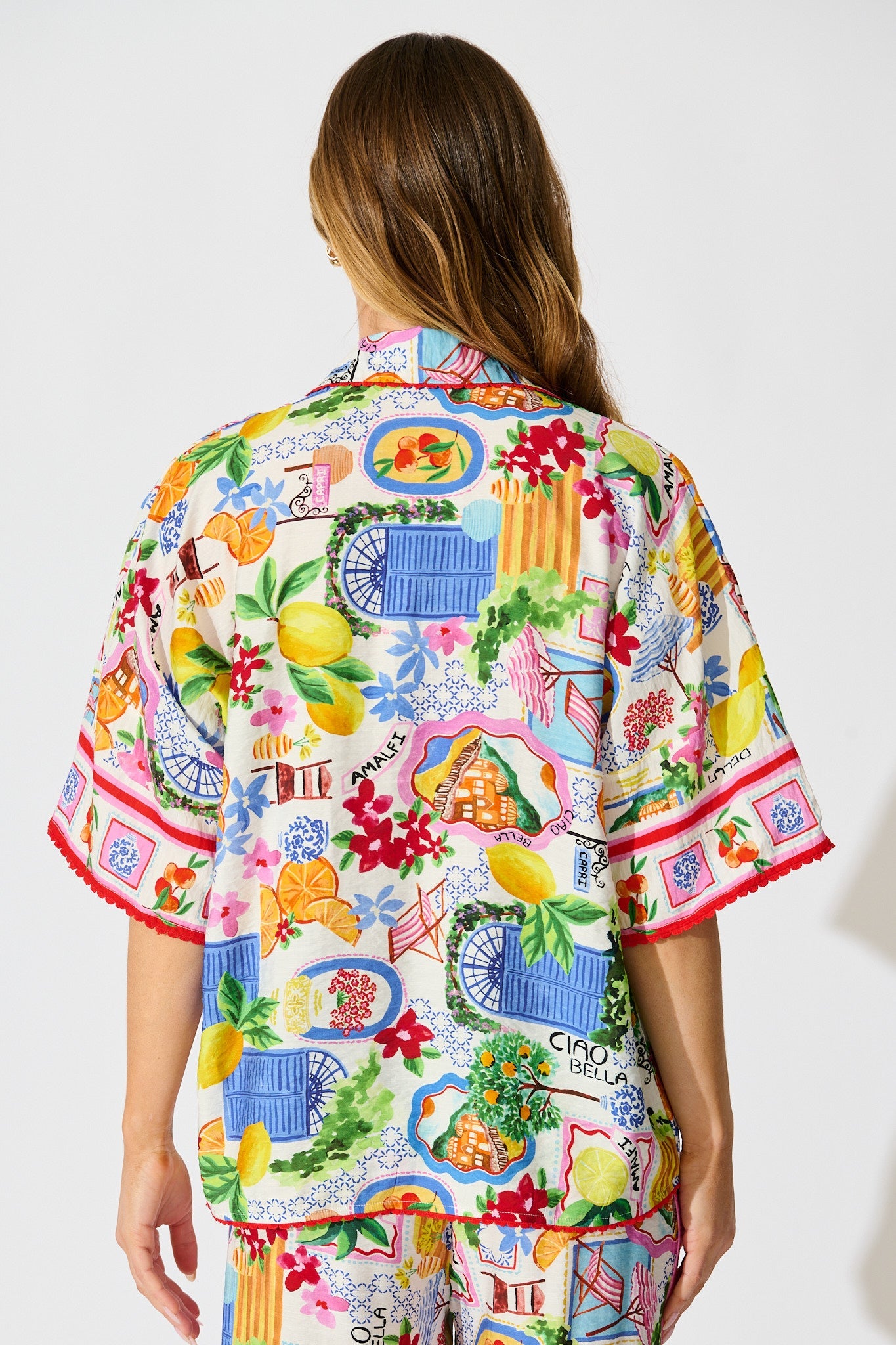 Kimberly Shirt in White With Multi Print