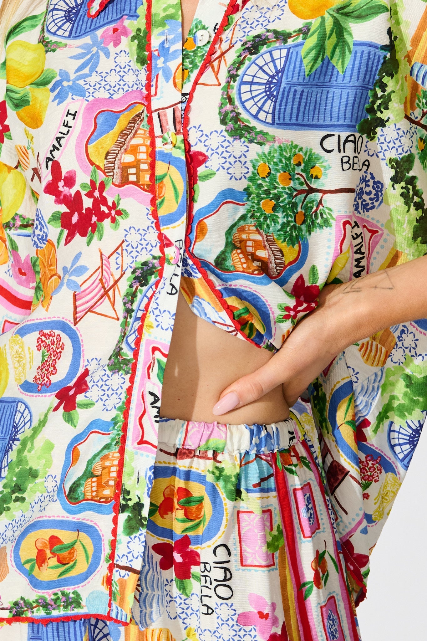 Kimberly Shirt in White With Multi Print