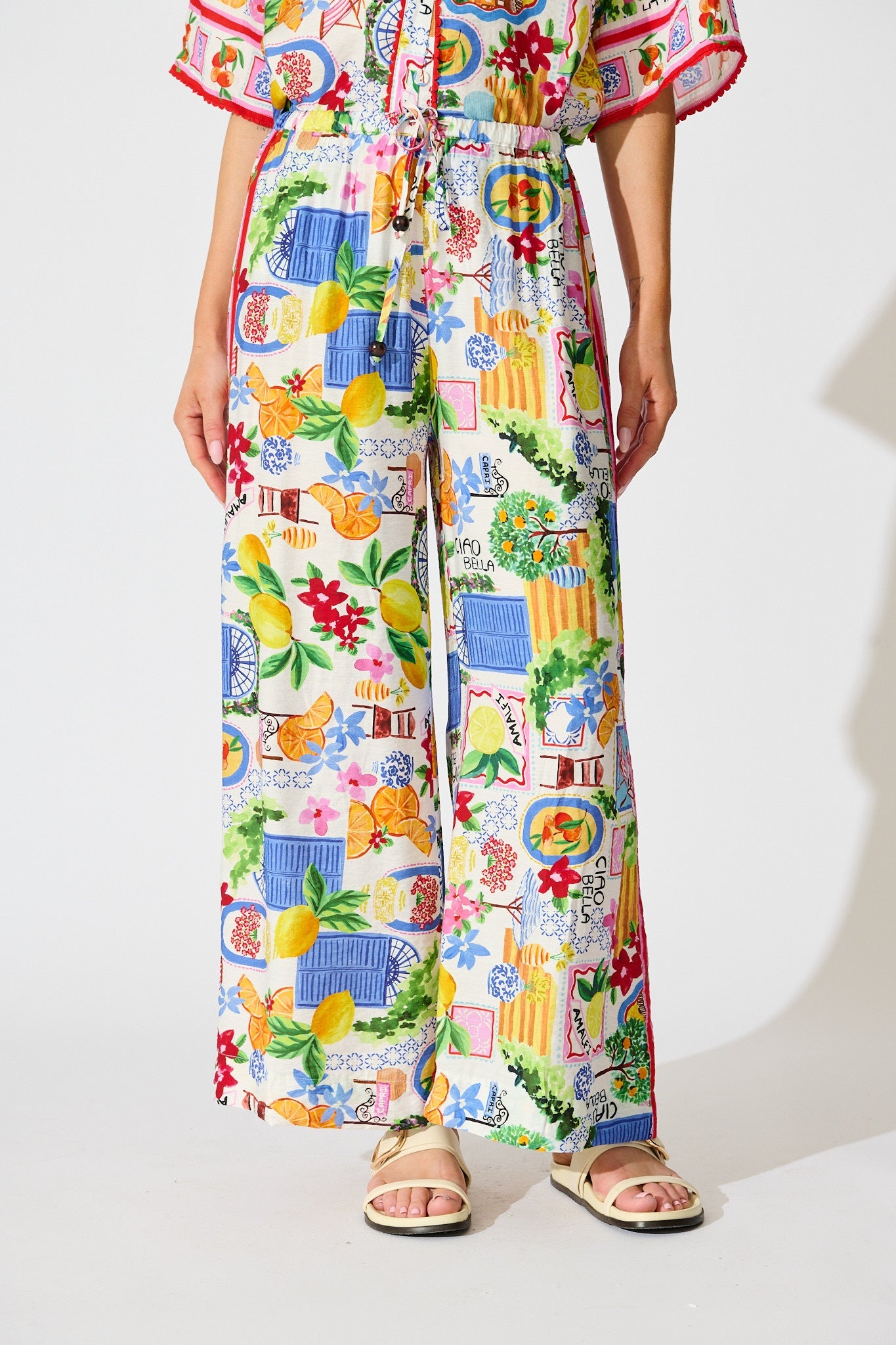 Romeo Pant in White With Multi Print