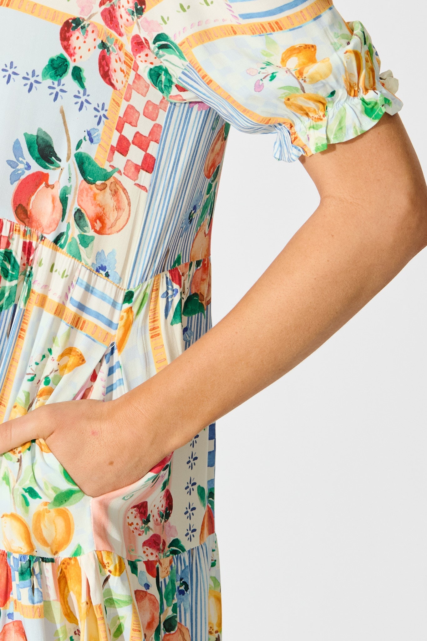 Nevi Tiered Midi Dress In Multi Conversational Print