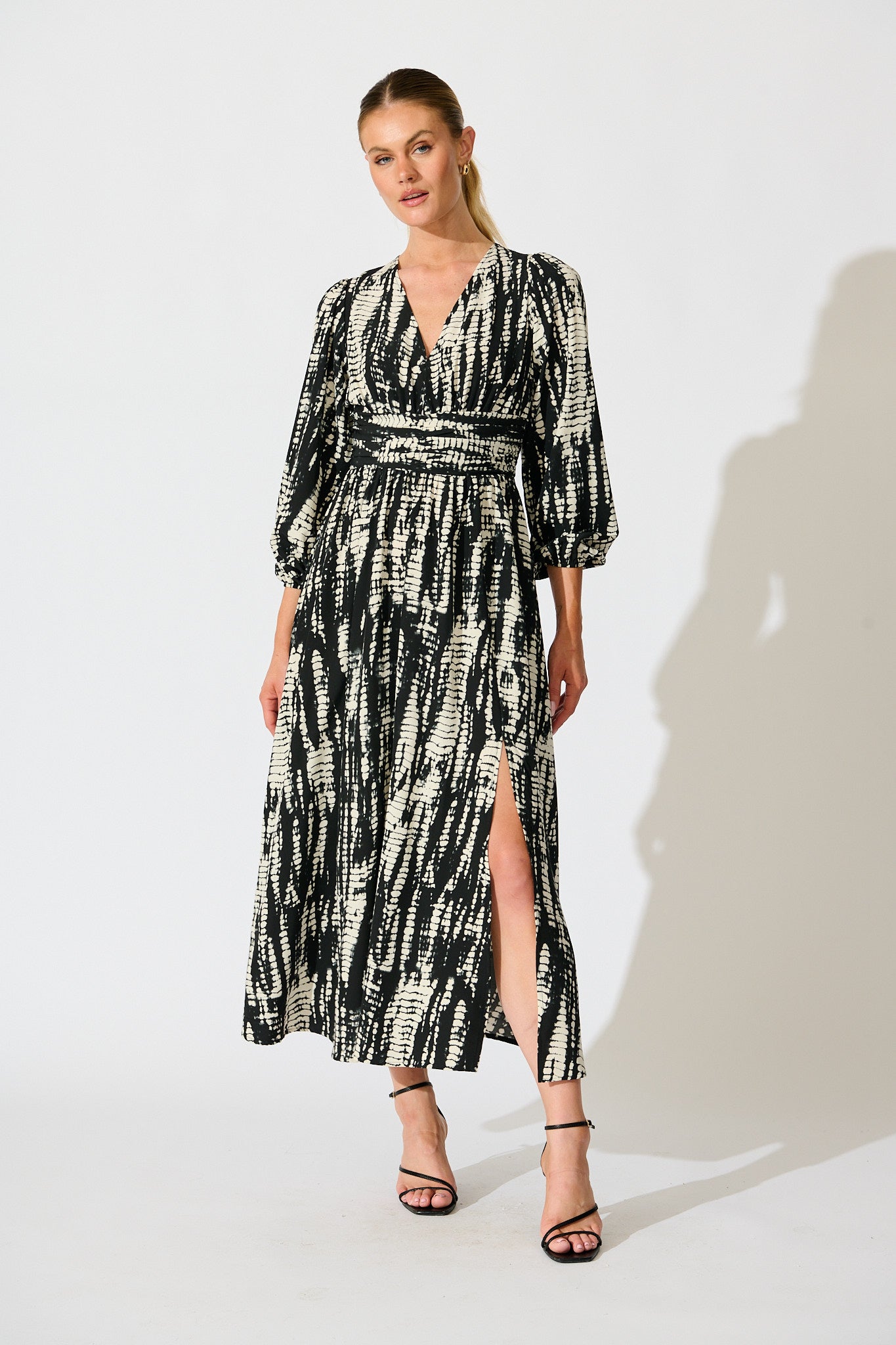 Azalea Maxi Dress in Black with Cream Print