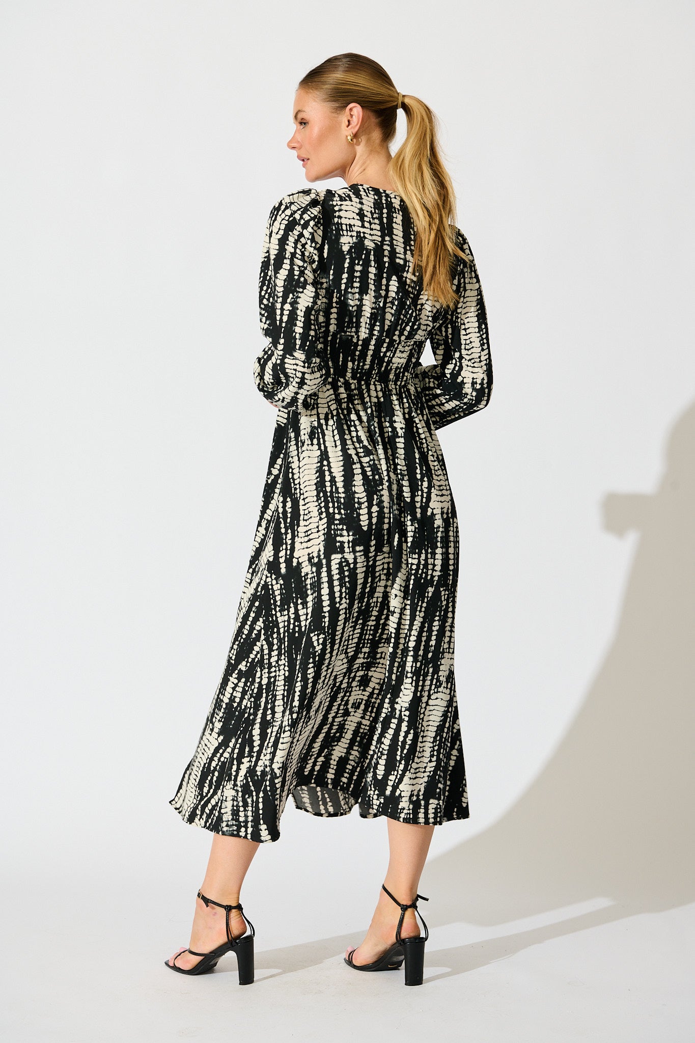Azalea Maxi Dress in Black with Cream Print
