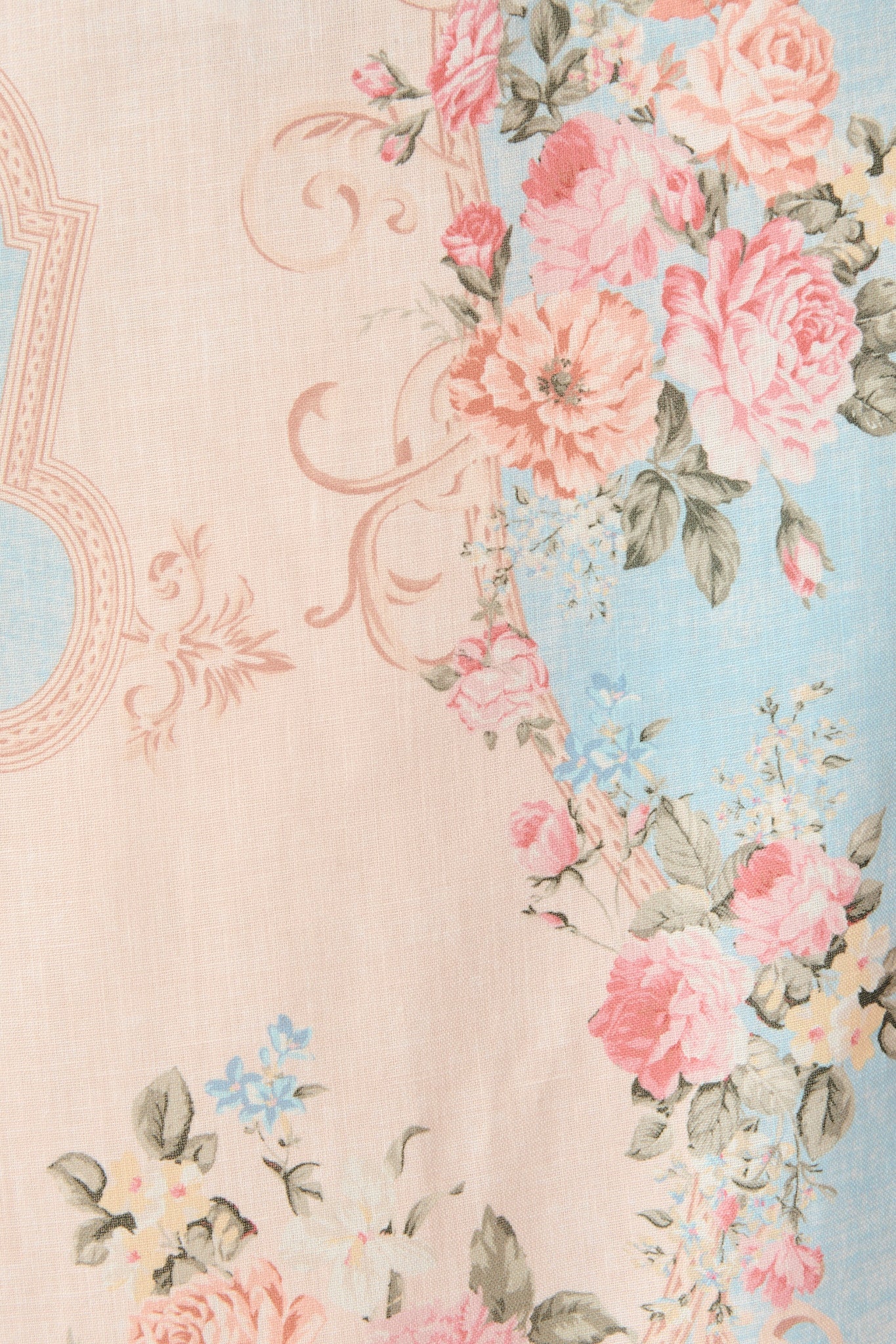 Izara Midi Dress in Pink and Blue Placement Linen Blend