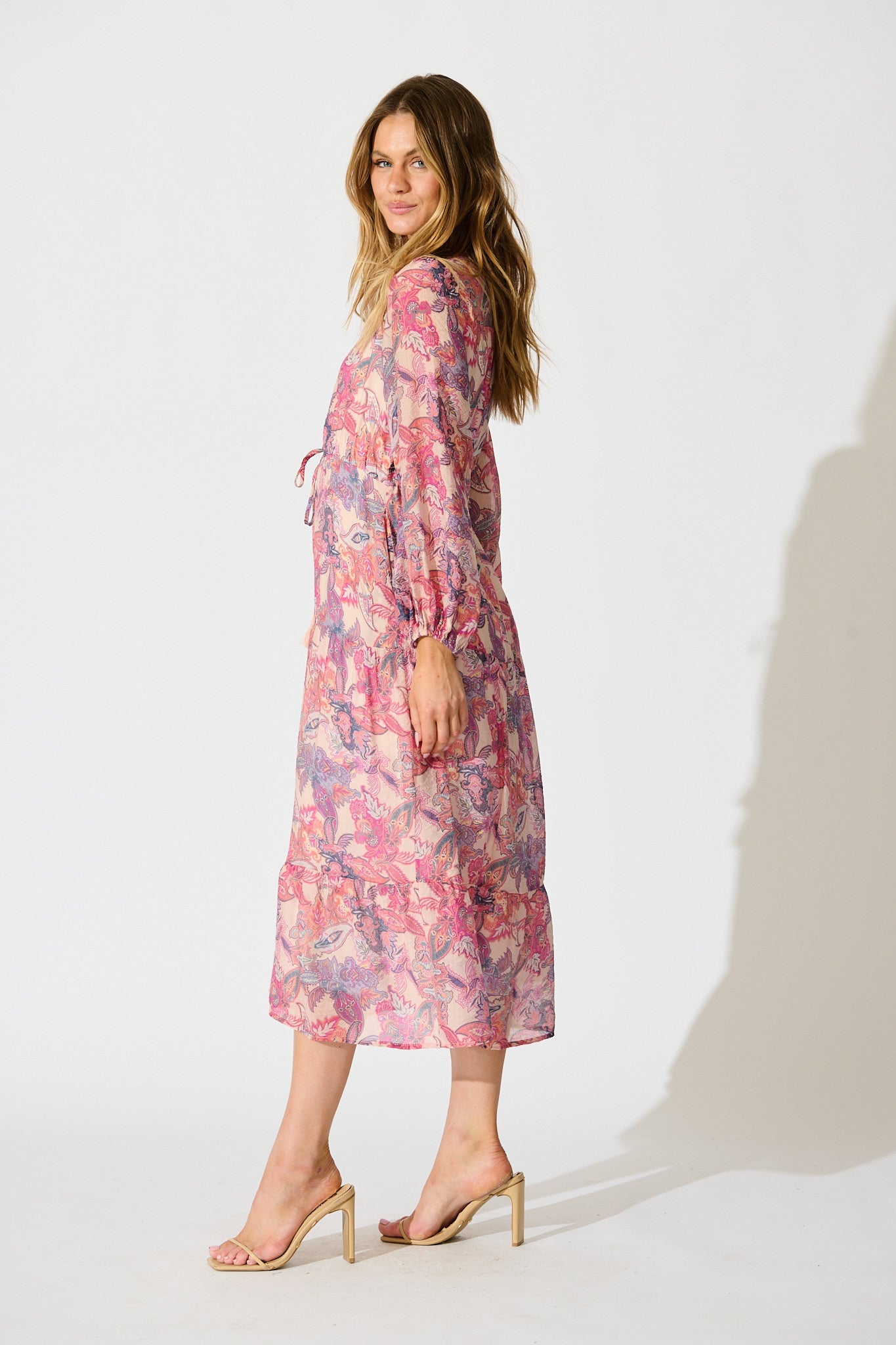 Marise Midi Dress in Pink Multi Print