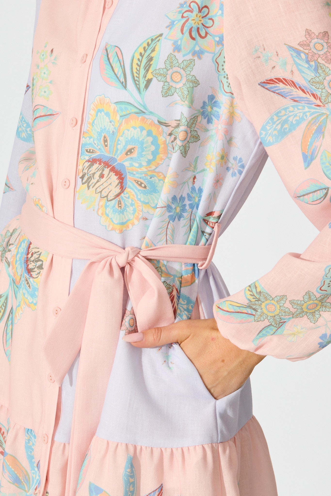 Sammie Shirt Dress in Pink and Lilac Floral Linen Blend