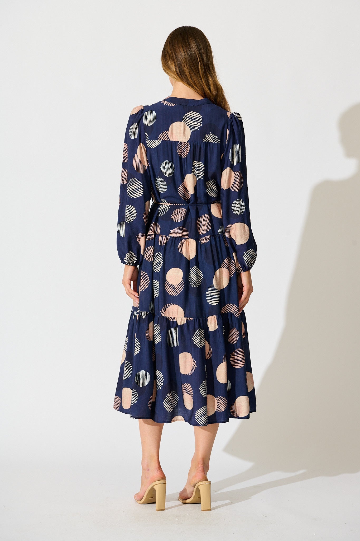 Blake Midi Dress in Navy with Blush Spot Print