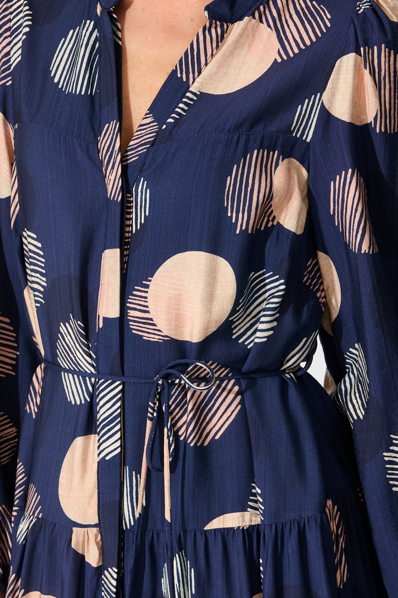 Blake Midi Dress in Navy with Blush Spot Print