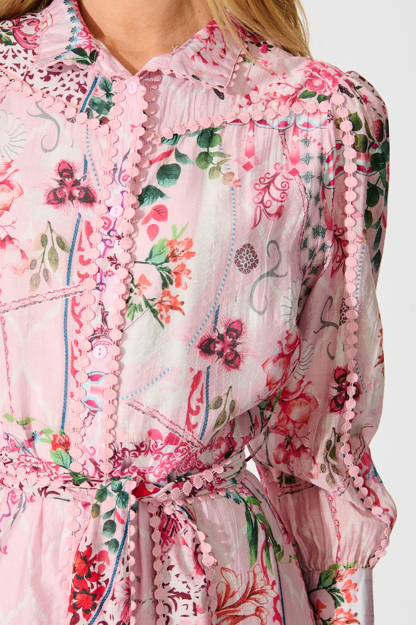 Malhia Shirt Dress in Pink Floral Cotton Blend