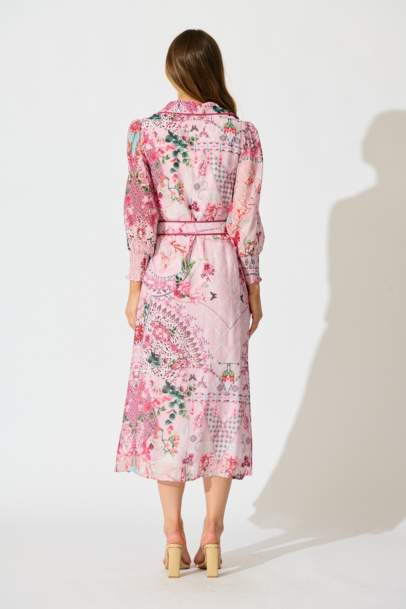 Tessa Maxi Shirt Dress in Pink Floral Cotton Blend