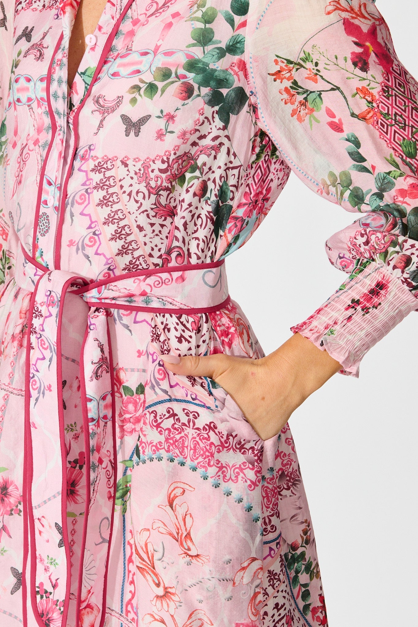 Tessa Maxi Shirt Dress in Pink Floral Cotton Blend