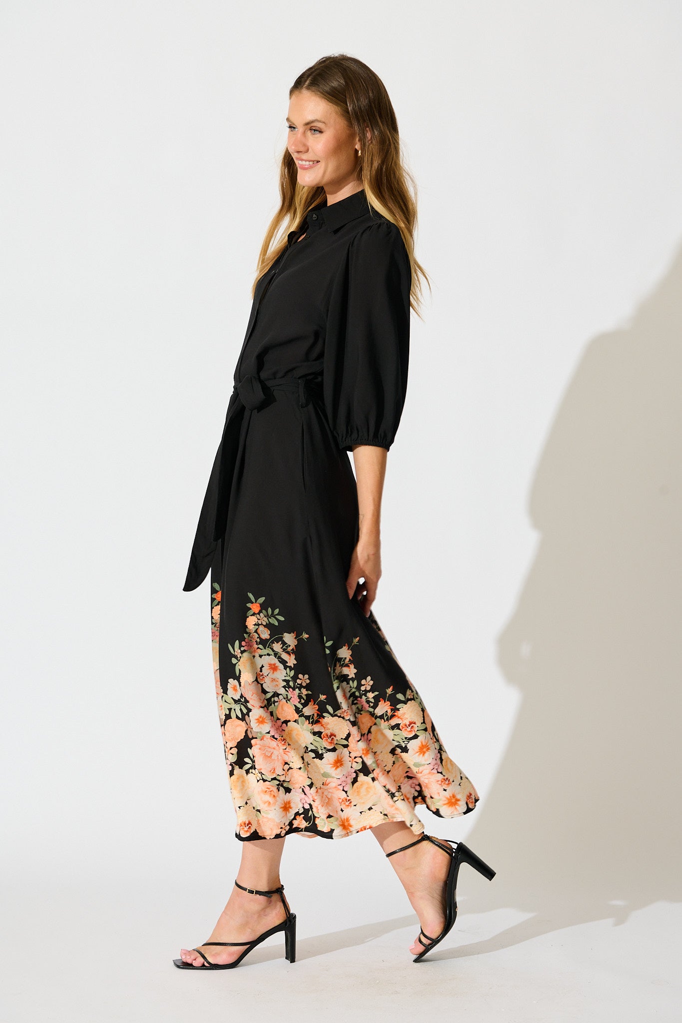 Petal Eclipse Dress in Black with Floral Print