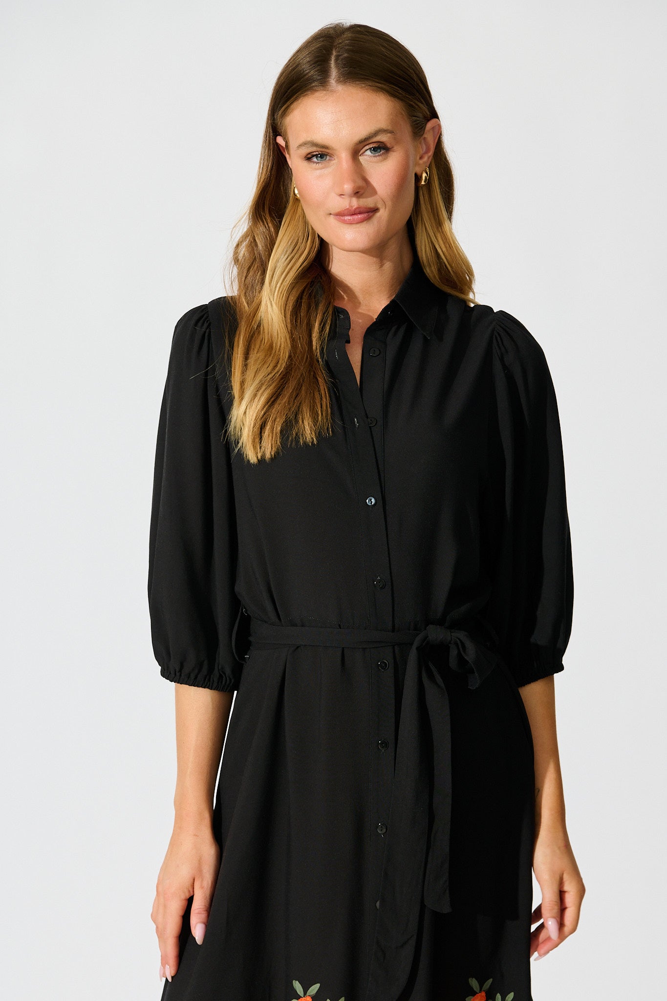 Petal Eclipse Dress in Black with Floral Print