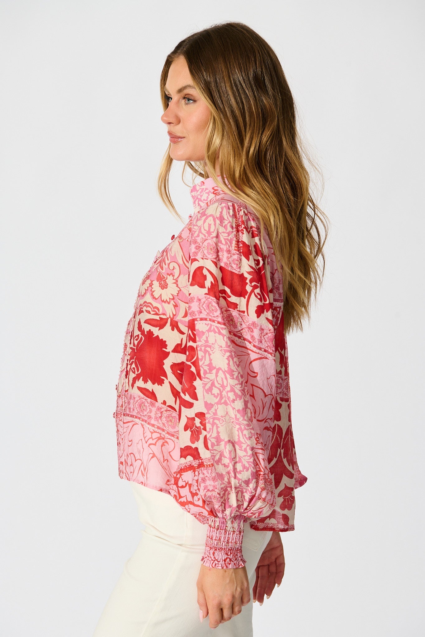 Emma Shirt in Pink with Red Cotton Blend