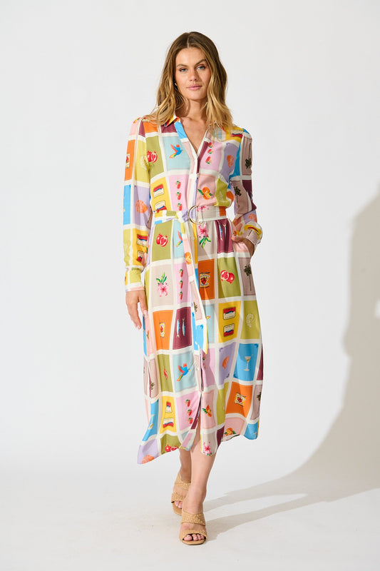 La Dolce Vita Maxi Shirt Dress in Multi Conversational Print