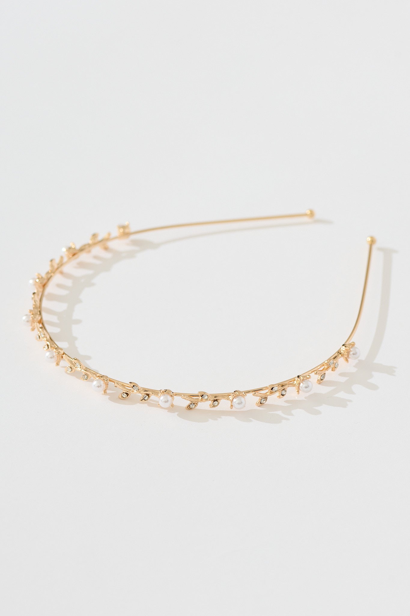 Tasha Headband in Rose Gold with Pearl and Leaf Diamante