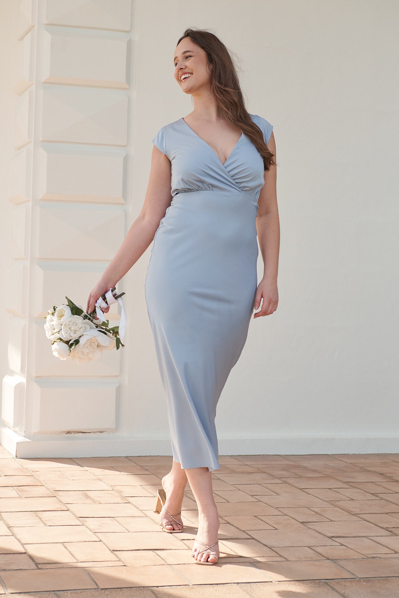 Elegant Devotion Maxi Dress in Ice Blue Satin