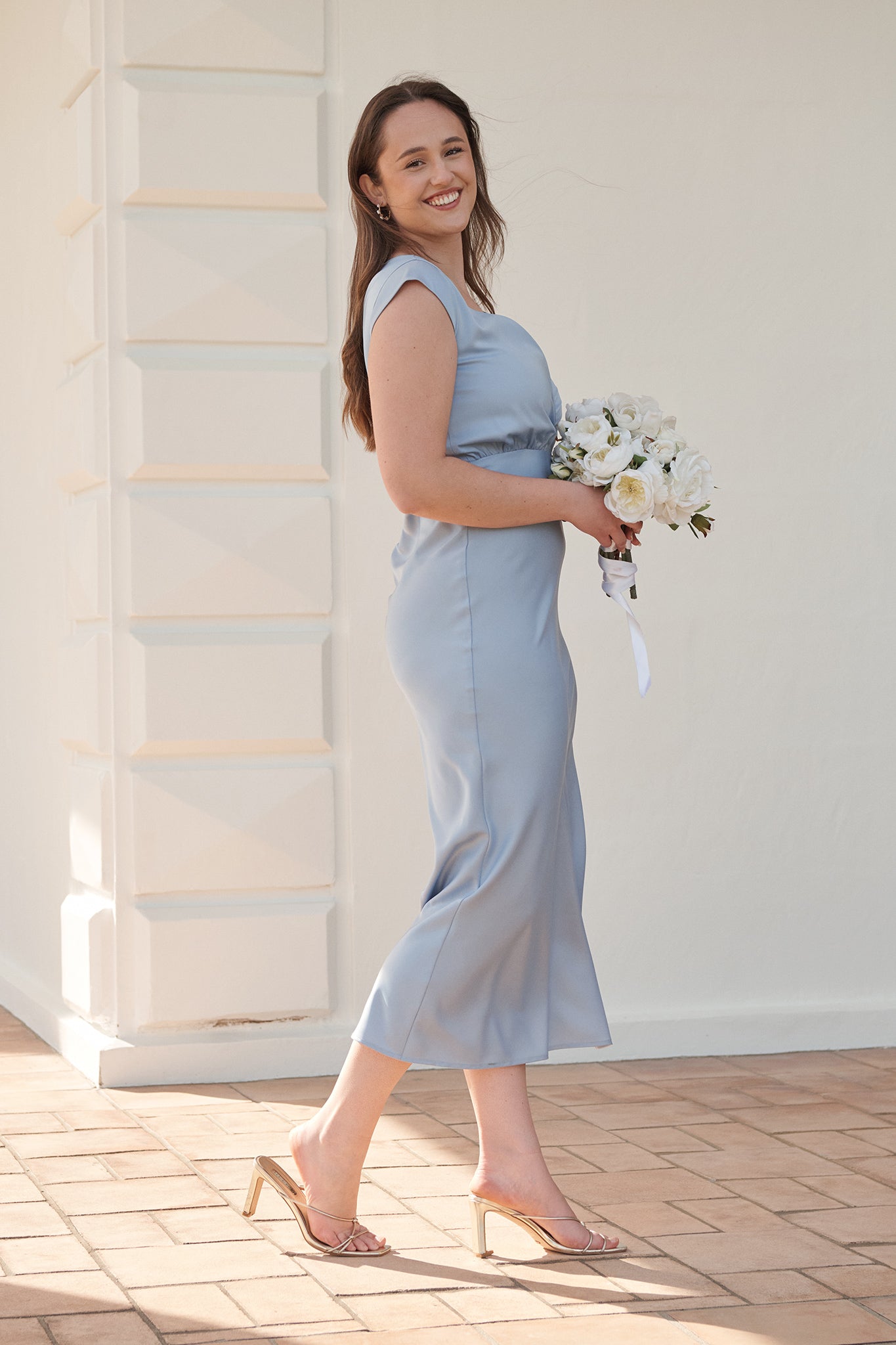 Elegant Devotion Maxi Dress in Ice Blue Satin