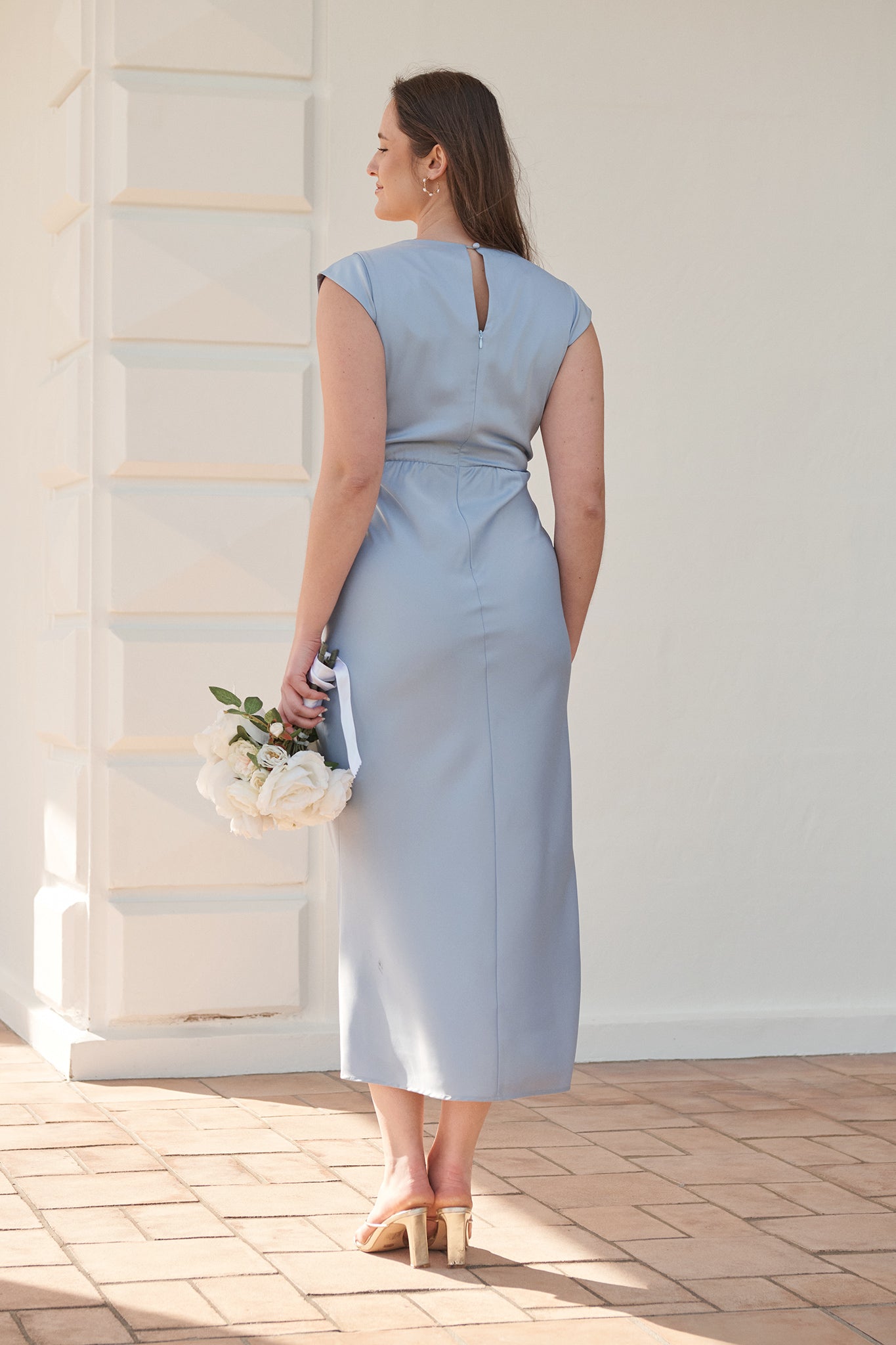 Elegant Devotion Maxi Dress in Ice Blue Satin