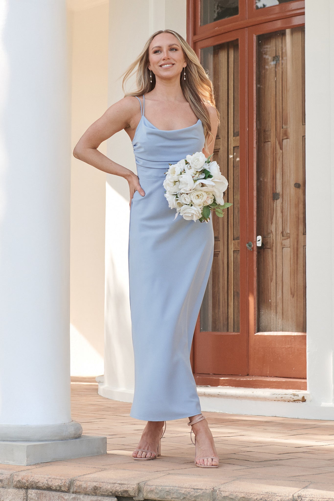Timeless Whispers Maxi Dress in Ice Blue Satin