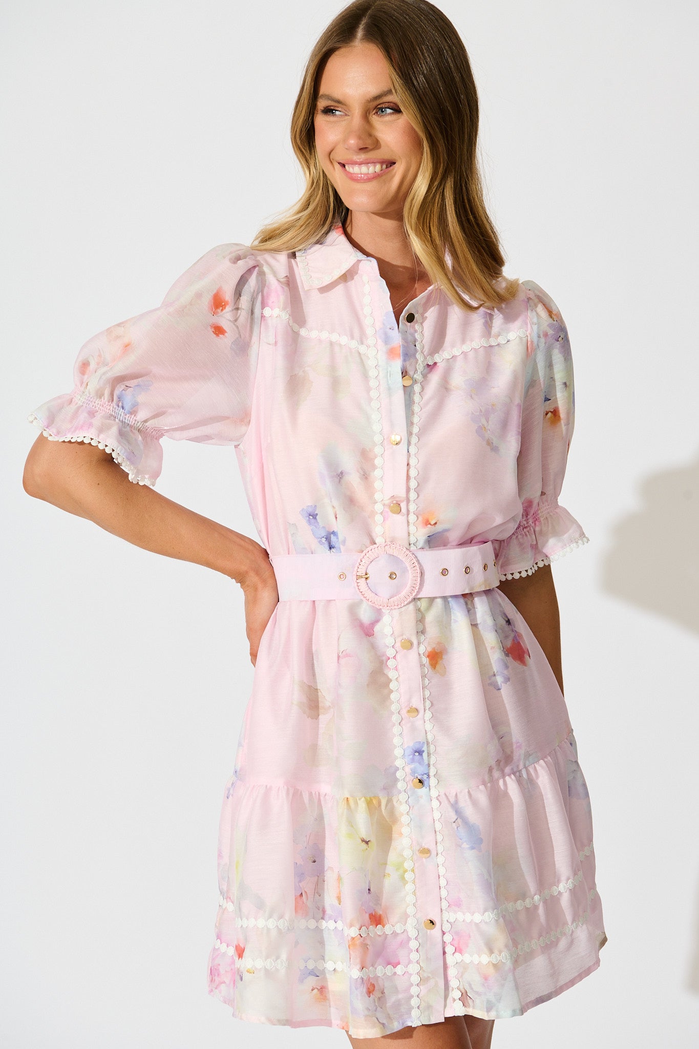 Liora Shirt Dress in Light Pink Floral