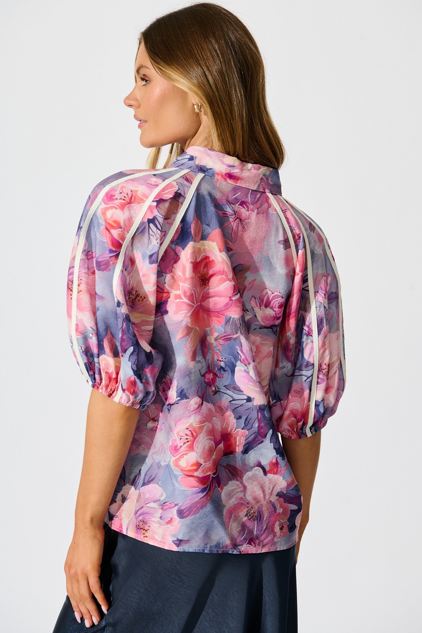 Amelio Shirt in Blue with Pink Floral