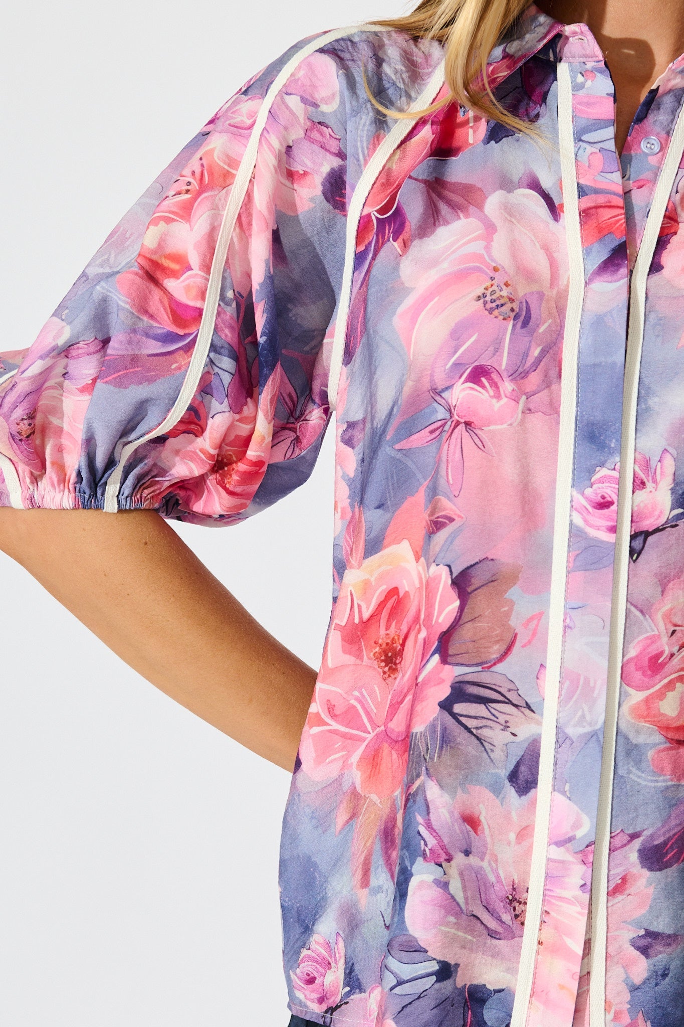 Amelio Shirt in Blue with Pink Floral
