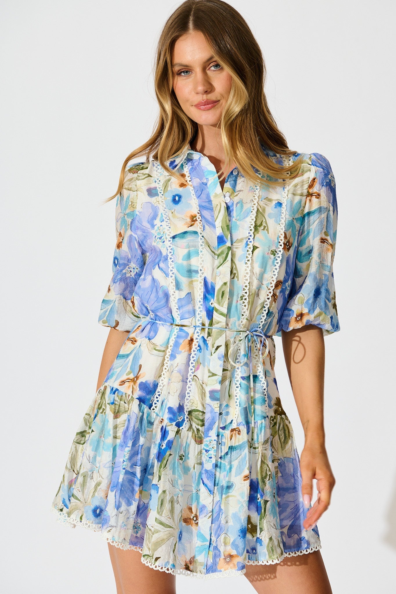 Bluebell Bloom Shirt Dress in Blue Floral