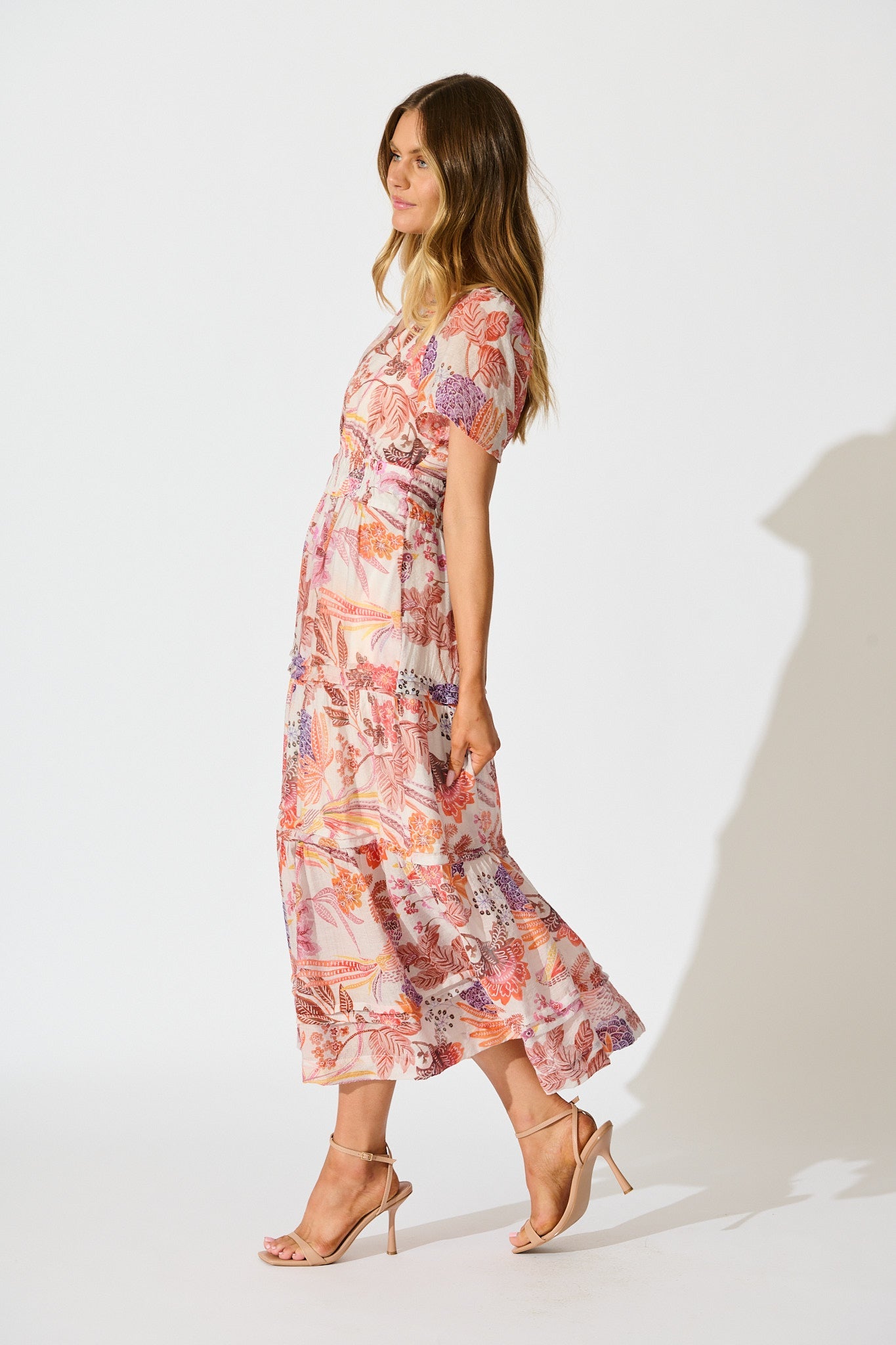 Monet Maxi Dress in Multi Tan Leaf Print