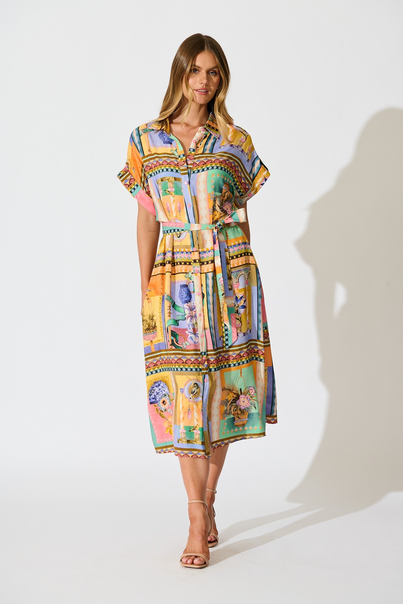 Vita Mia Midi Shirt Dress in Multi Conversational Print